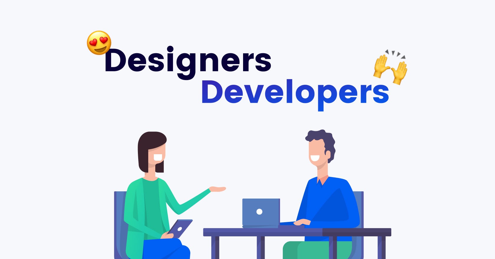 Illustration of a designer and developer collaborating together on an application
