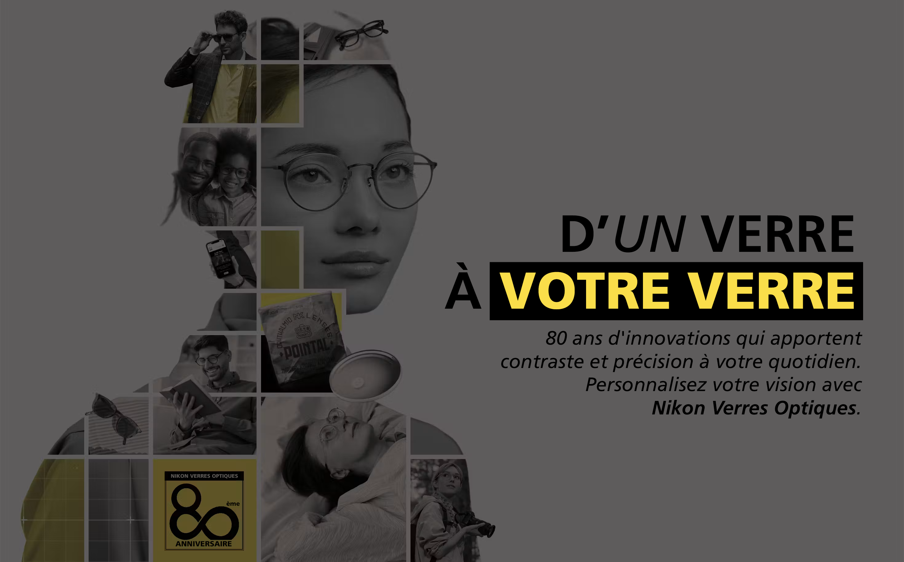 Visuel de campagne de célébration des 80 ans de Nikon Verres Optiques