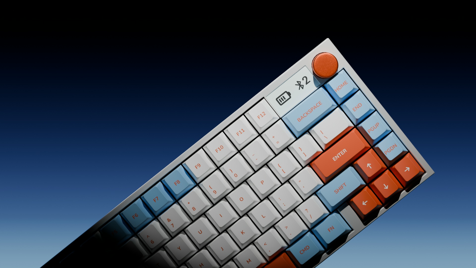 An angled view of the keyboard
