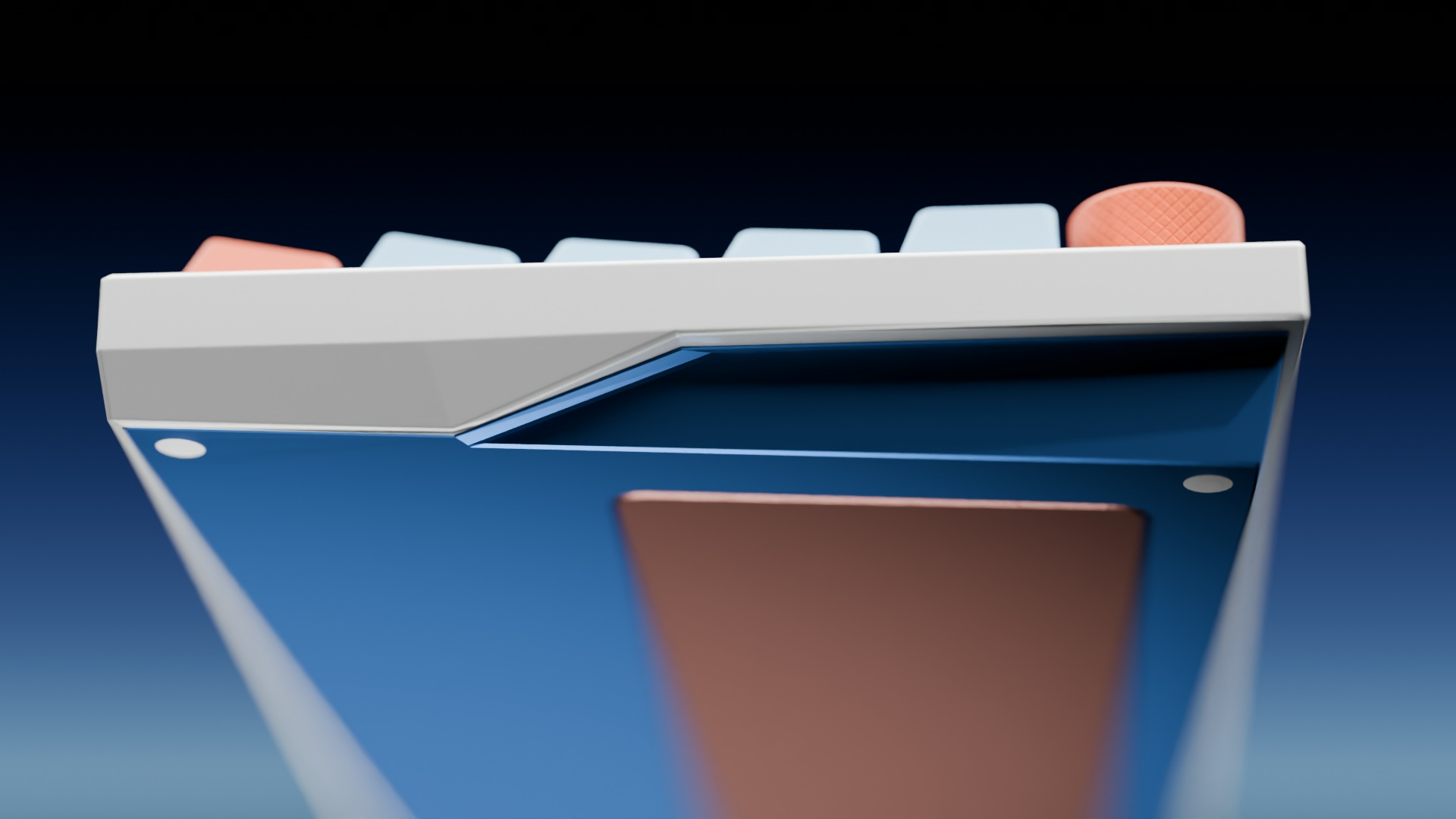 The keyboard from underneath and the side showing the bottom