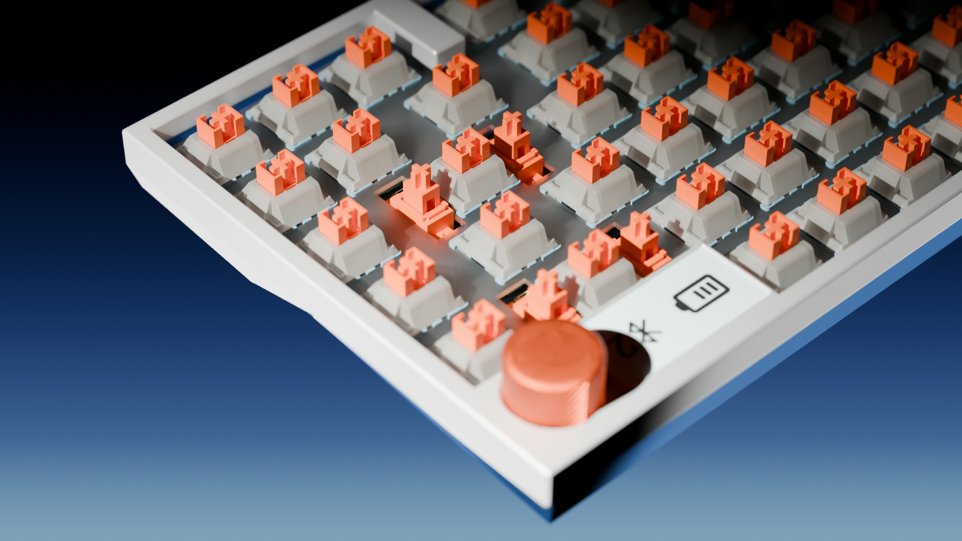 The keyboard with the switches showing