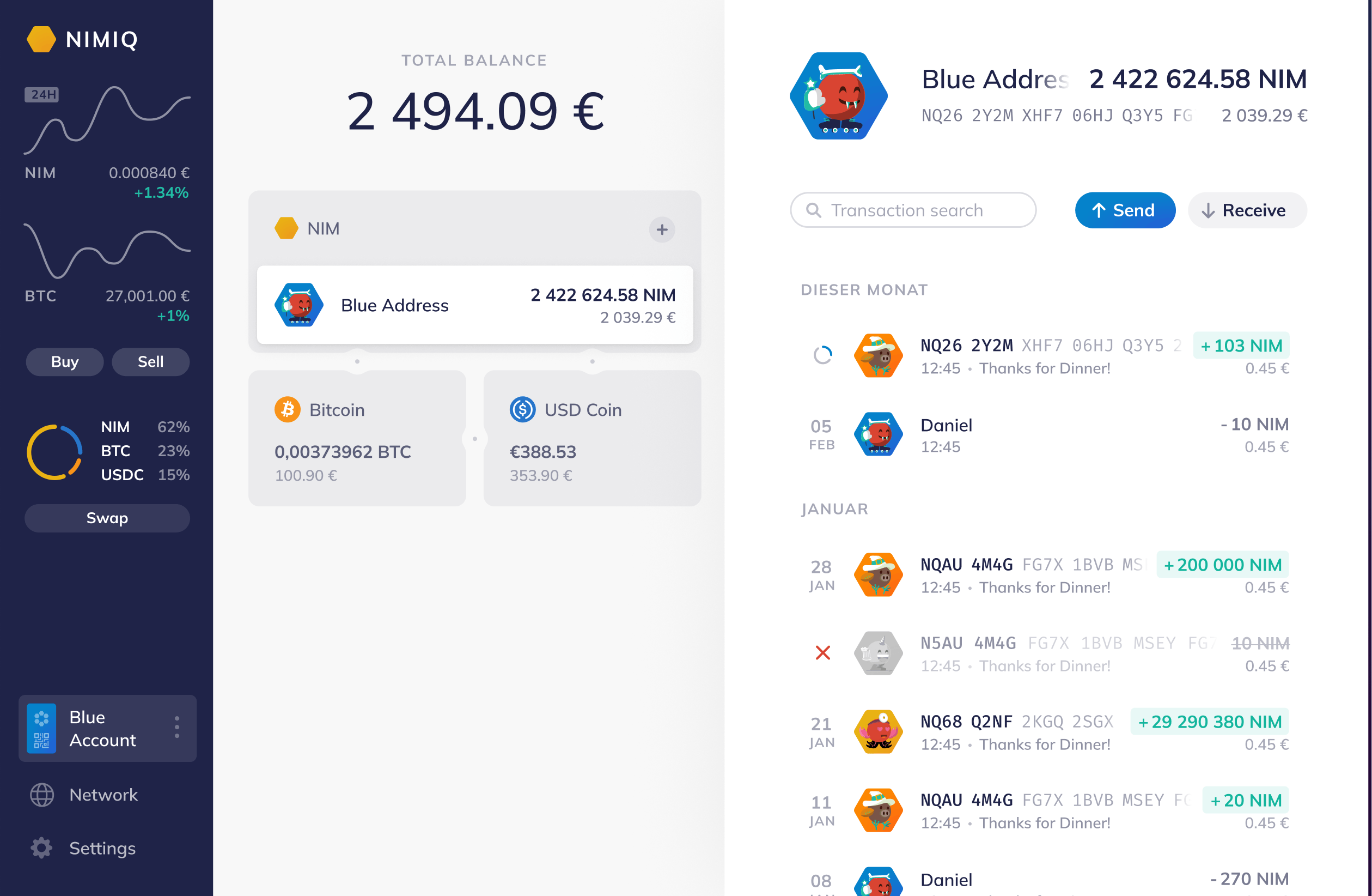 Screenshot of the Nimiq Wallet