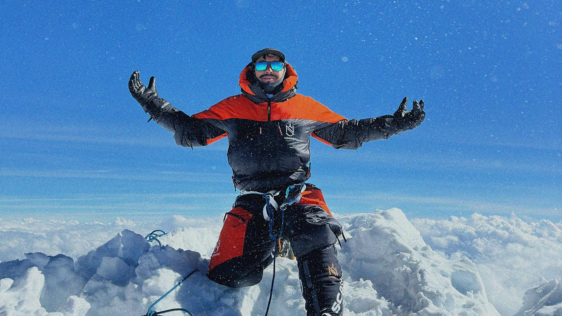 Nimsdai Purja Celebrates 50 Summits over 8000m setting a new world record.