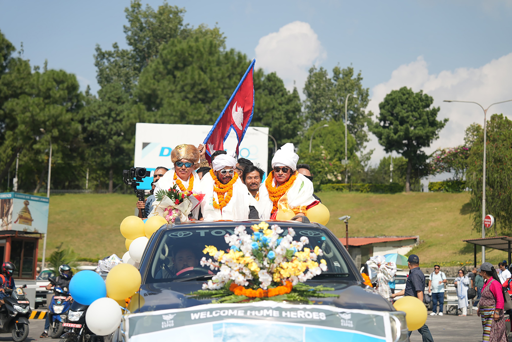 Nimsdai Purja and Team parade through Kathmandu