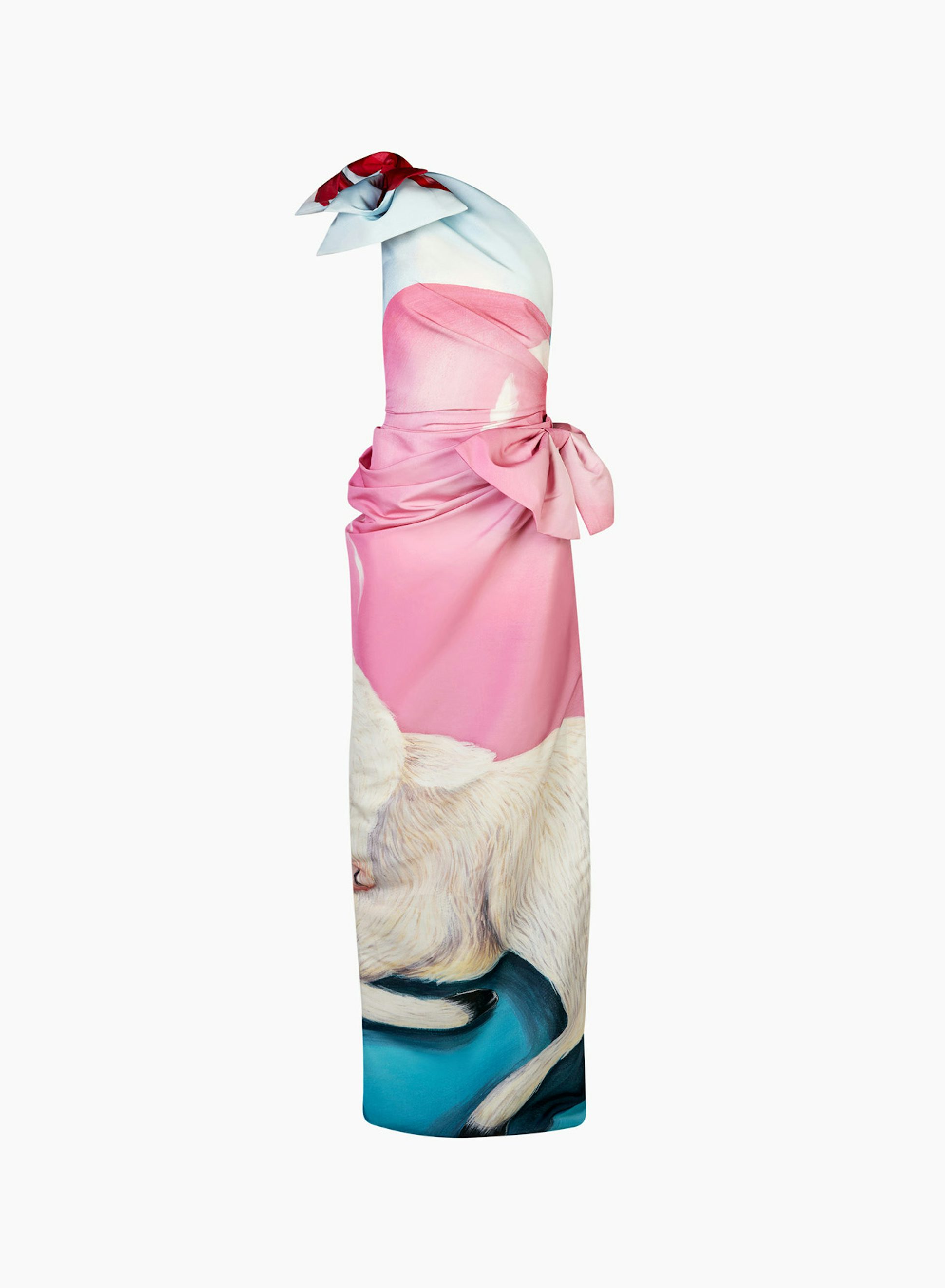 Asymmetric Printed Taffeta Dress in Pink, Blue & Grey - Nina Ricci