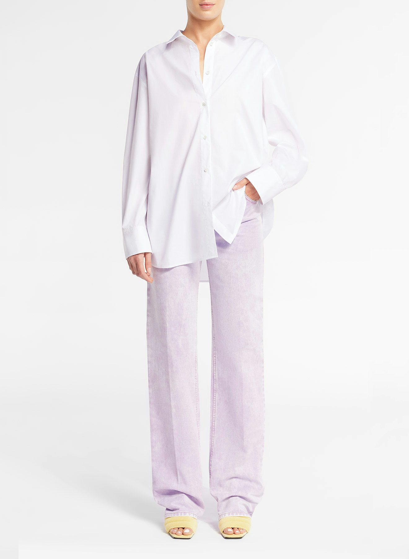 White and Grey Ficelle Crinkle Shirt with Contrasting Nina Ricci embroidery on the back - Nina Ricci