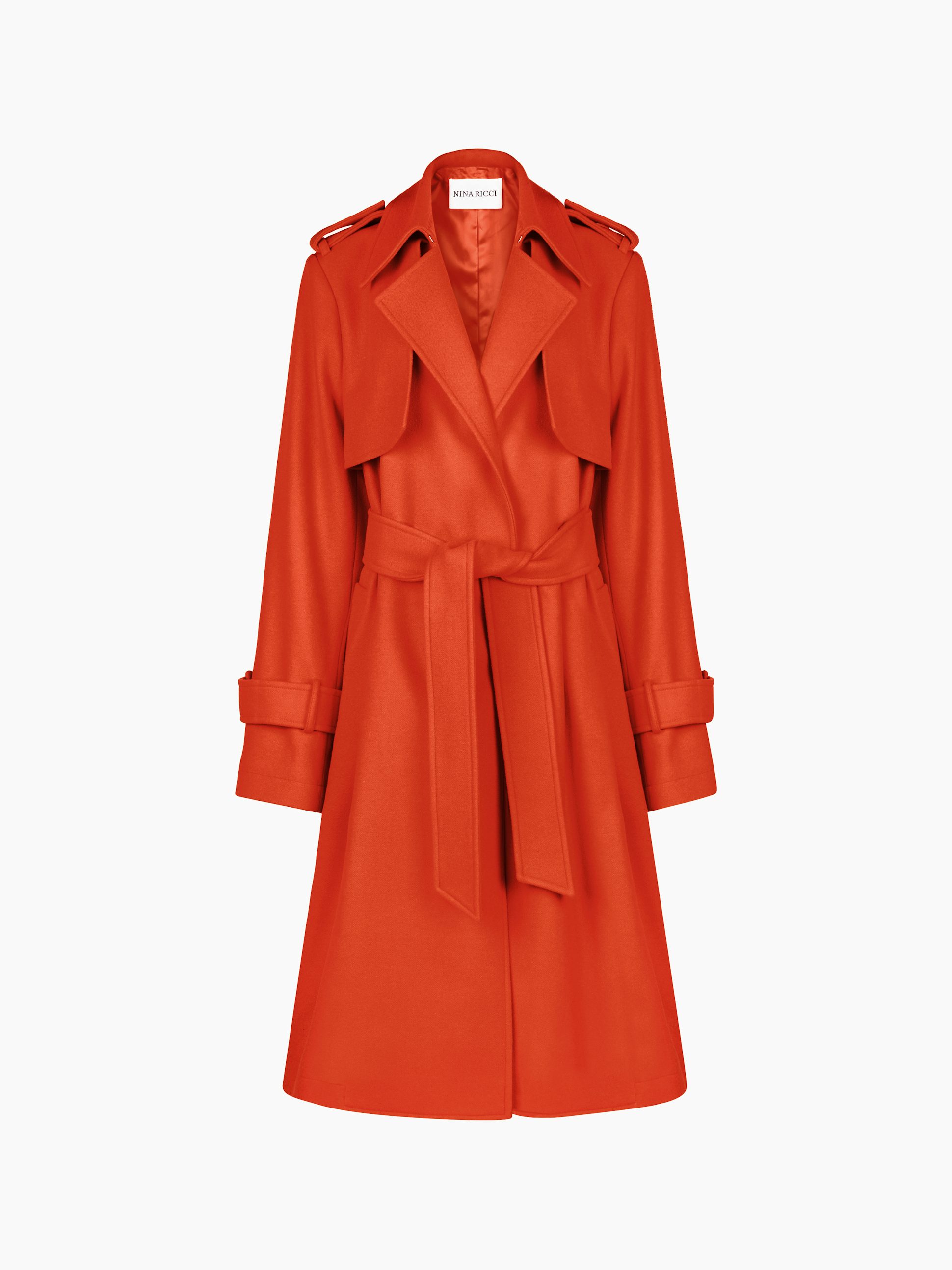 Mid-long belted wool blend coat orange - Nina Ricci