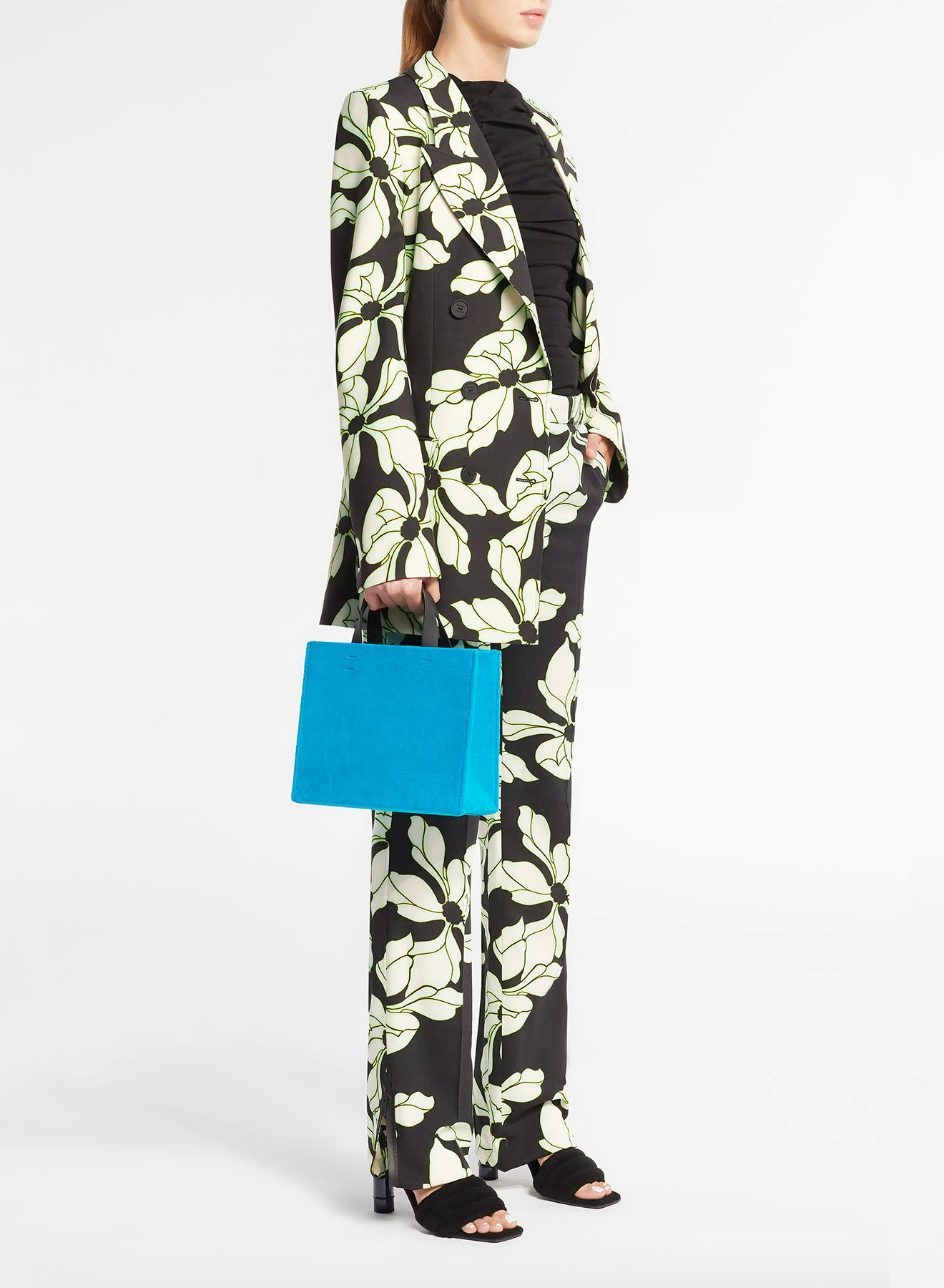 Bolso tote mediano de tejido de rizo azul cian con etiqueta logotipo Nina Ricci - Nina Ricci