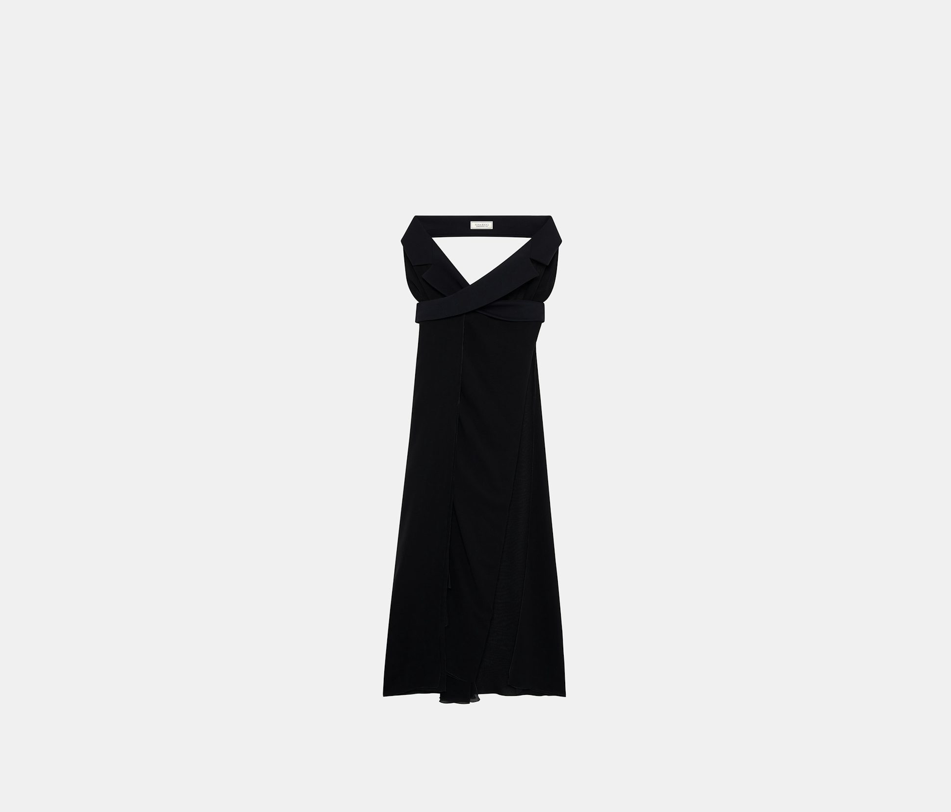 Wrap Dress in Black Silk Crepe with Gabardine Lapel Neckline - Nina Ricci