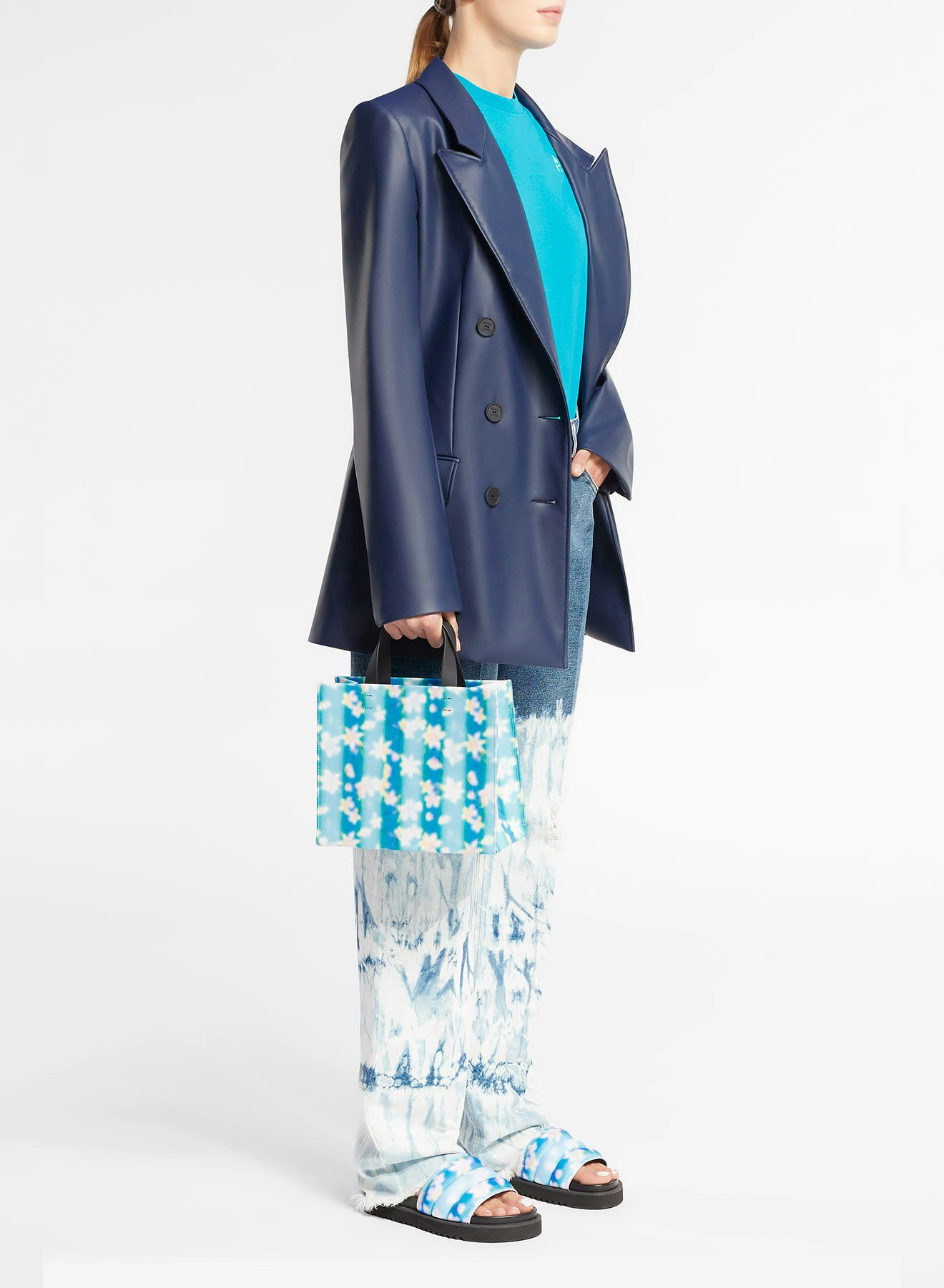 Medium neoprene tote bag with removable shoulder strap in lilac floral print - Nina Ricci