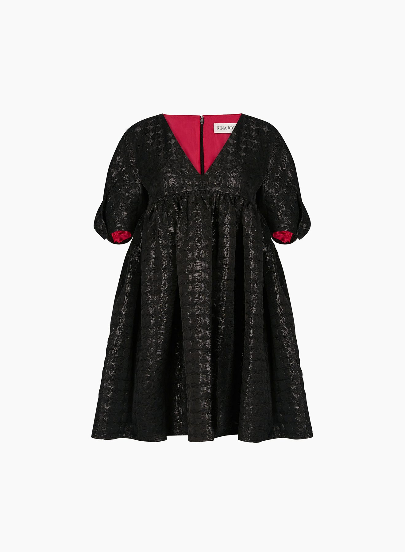 Babydoll Dress With Bow Detail Sleeves Black - Nina Ricci