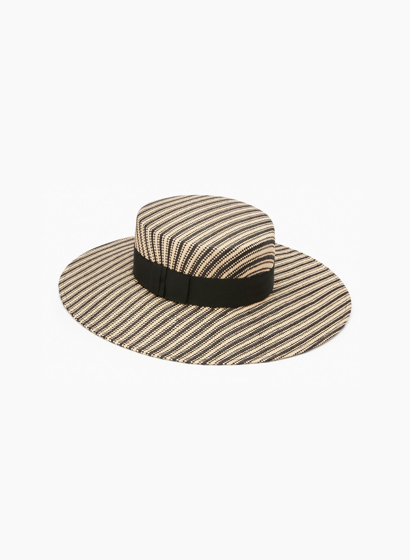 Stripped raffia canotier hat in sand and black - Nina Ricci