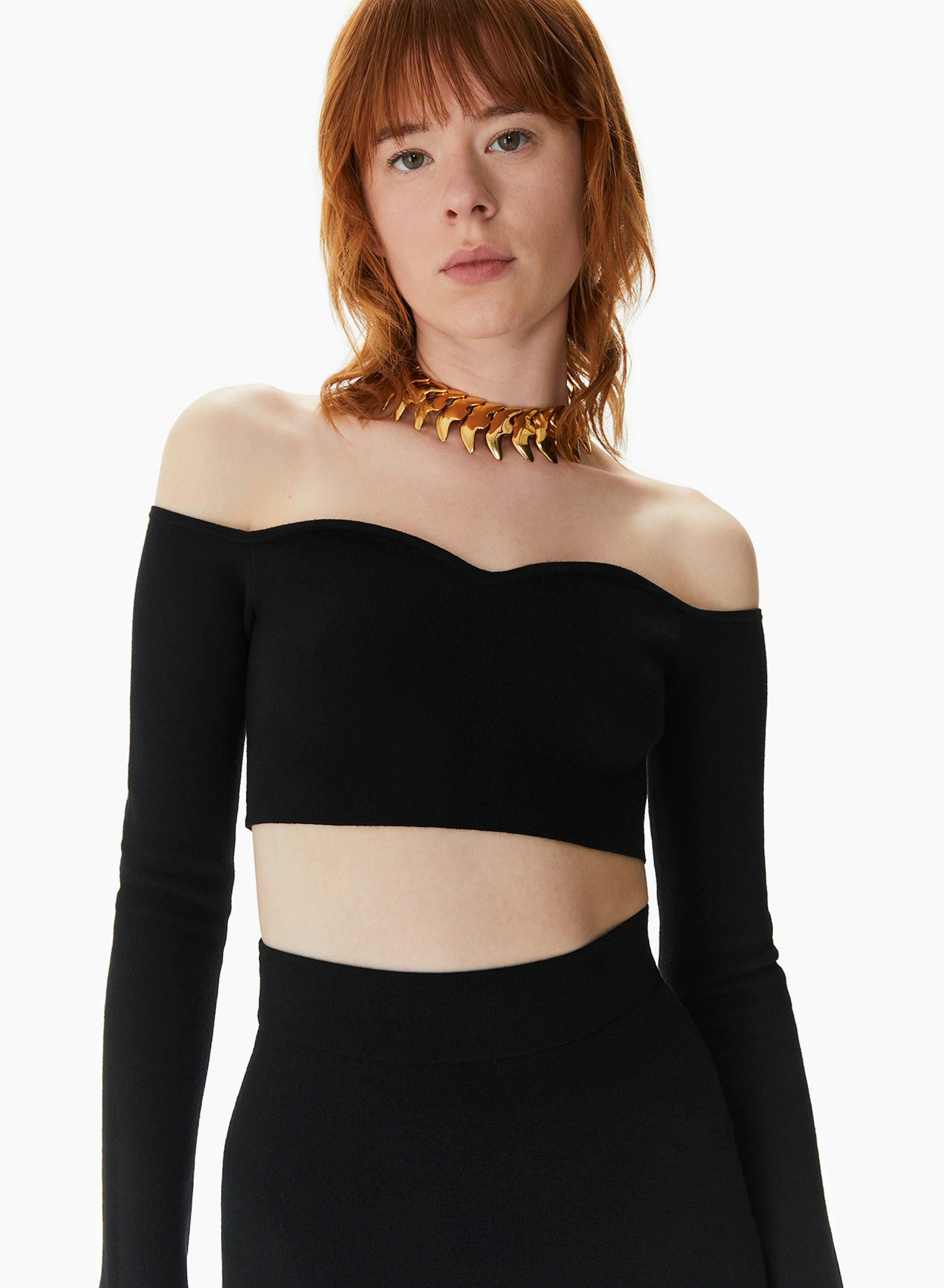 Sweetheart Neckline Wool-Blend Top Black - Nina Ricci 