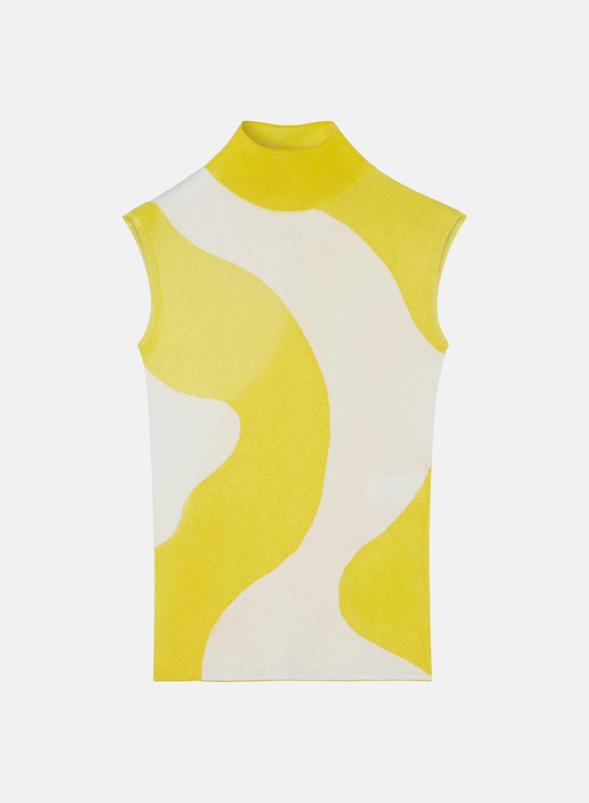 Top Col Montant en Intarsia Jaune et Blanc - Nina Ricci