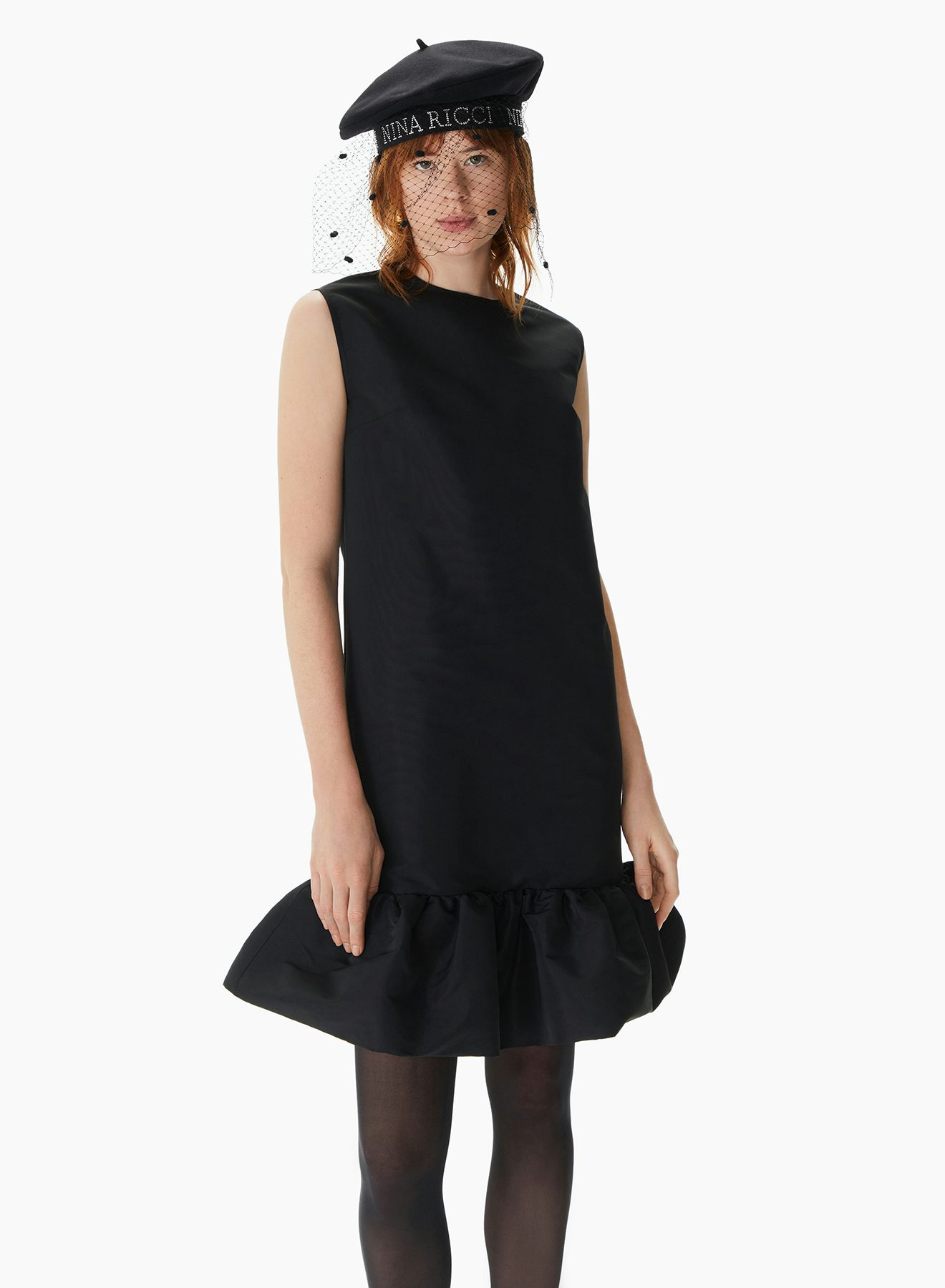 Mini Vestido Peplum de Tafetán Negro - Nina Ricci