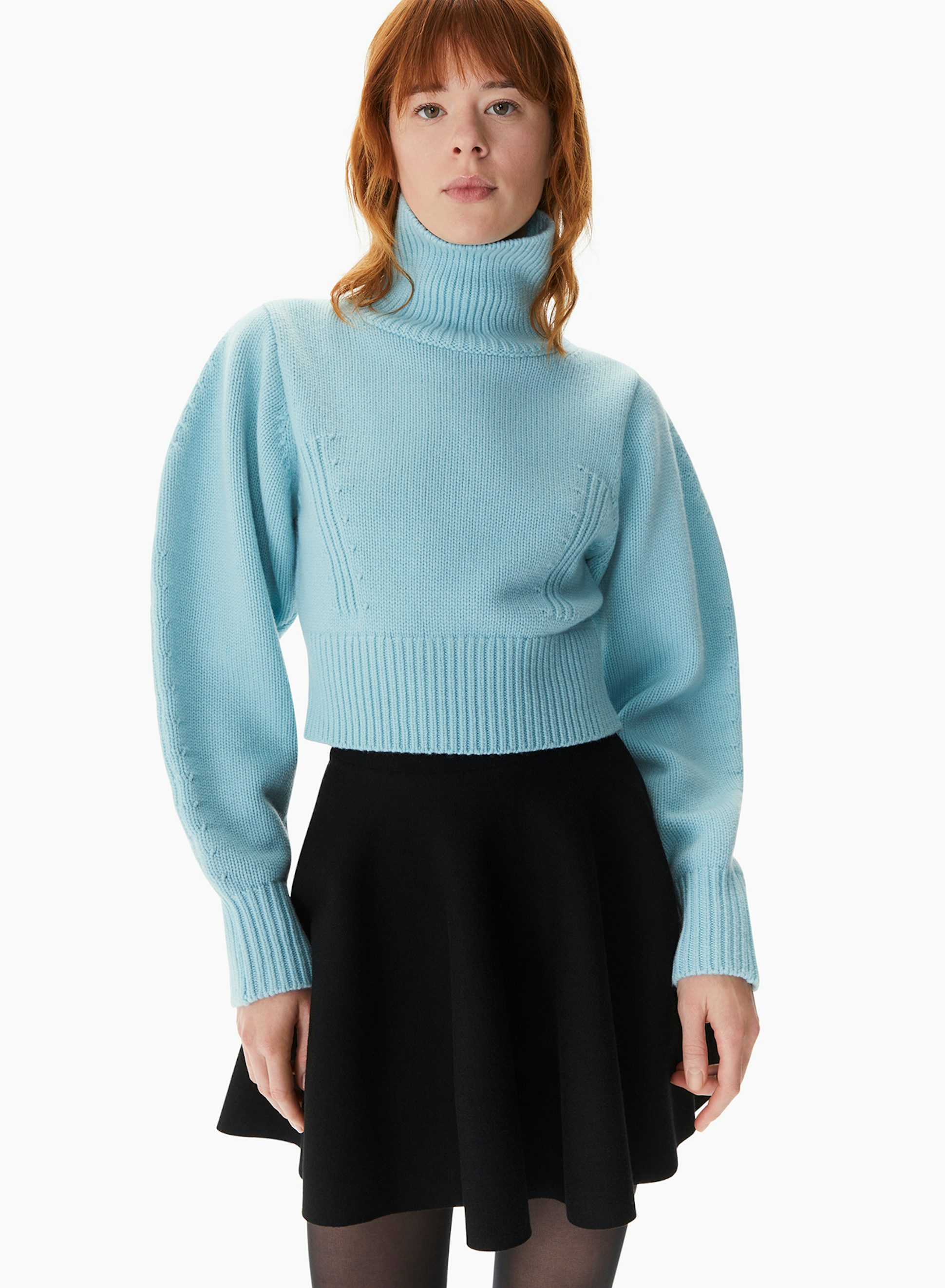 Cropped Turtleneck Puff Sleeve Sweater Light Blue - Nina Ricci 