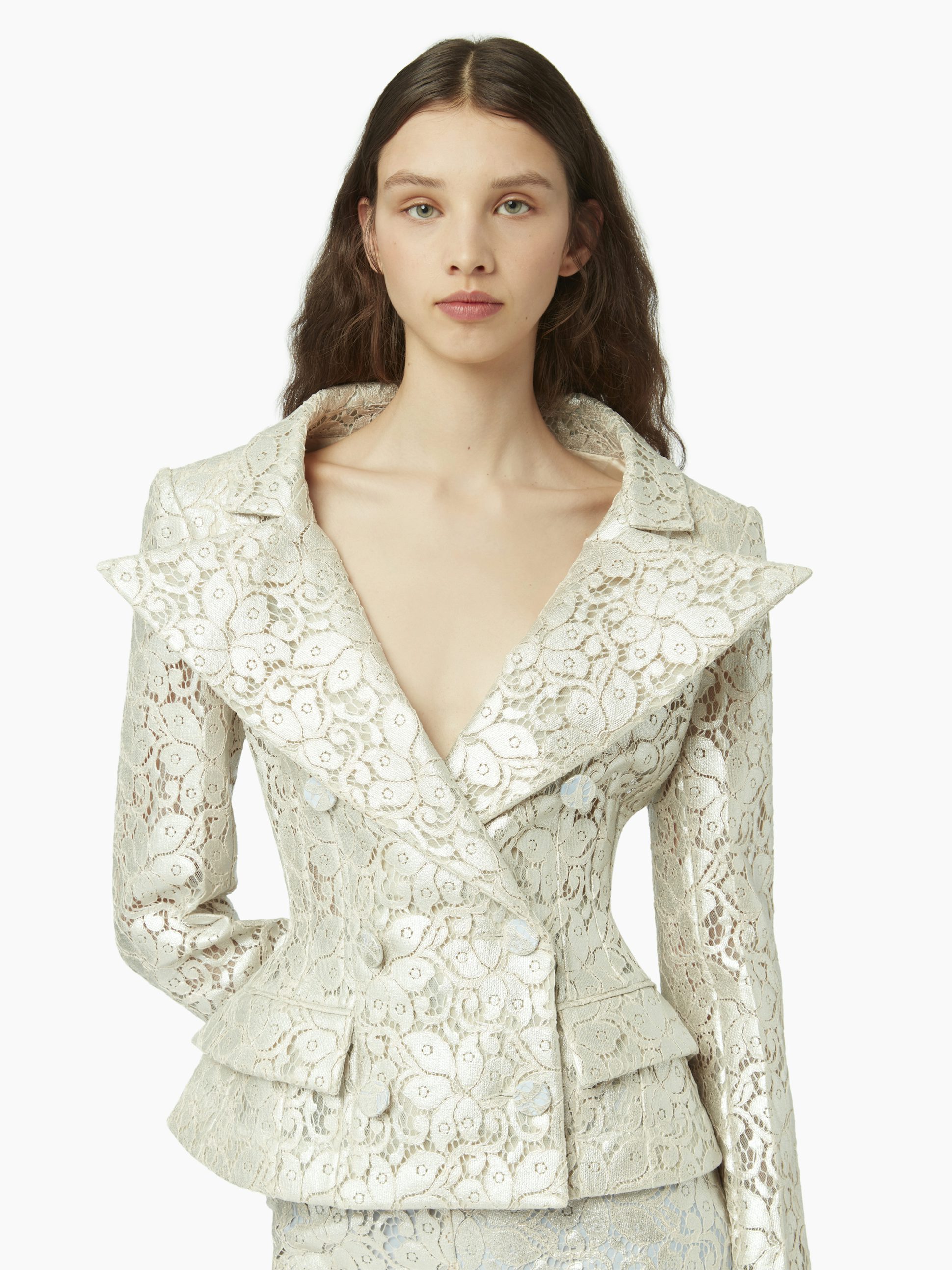 Guipure lace peplum blazer in silver - Nina Ricci