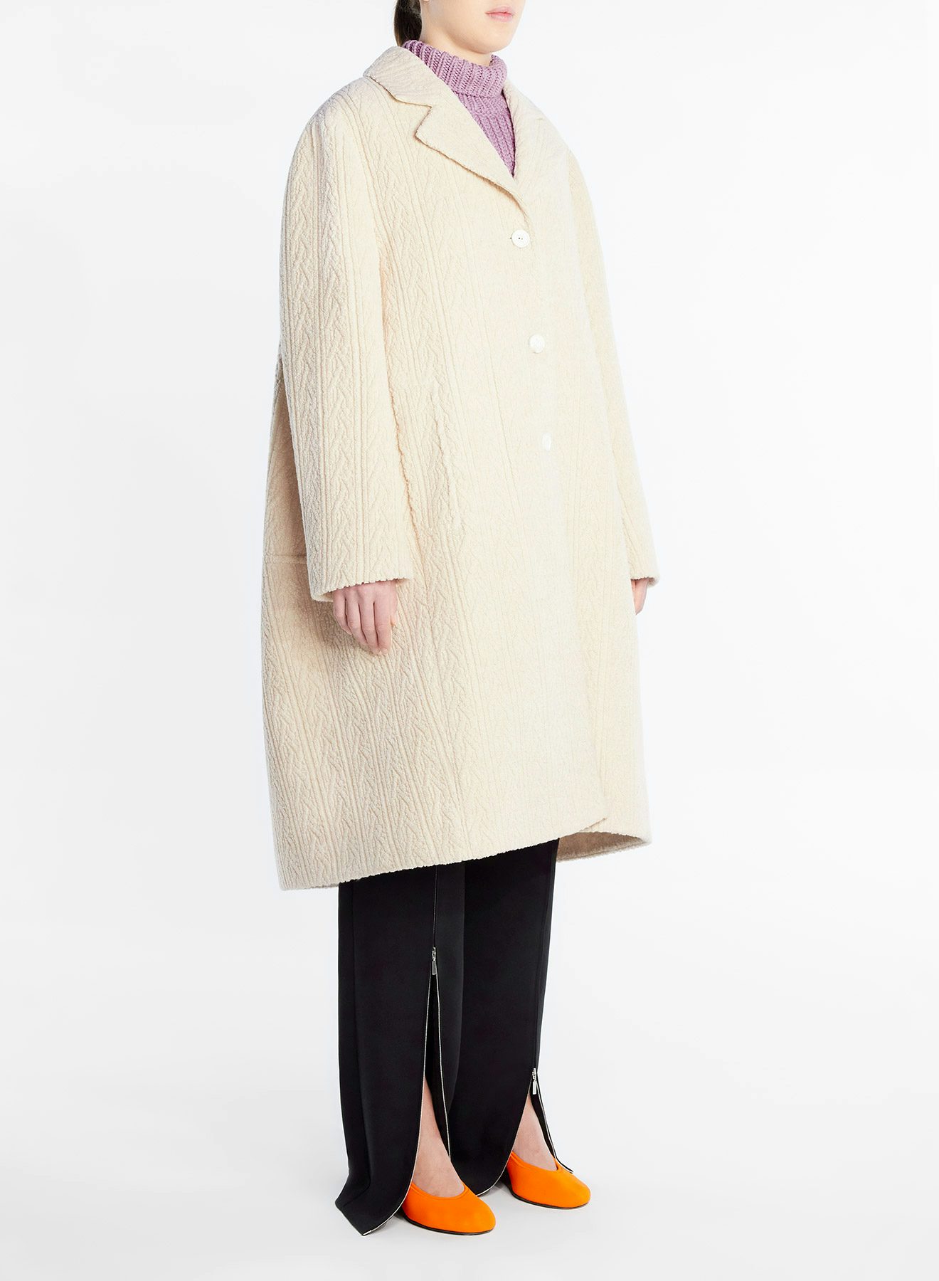 Jersey jacquard cocoon coat ecru - Nina Ricci