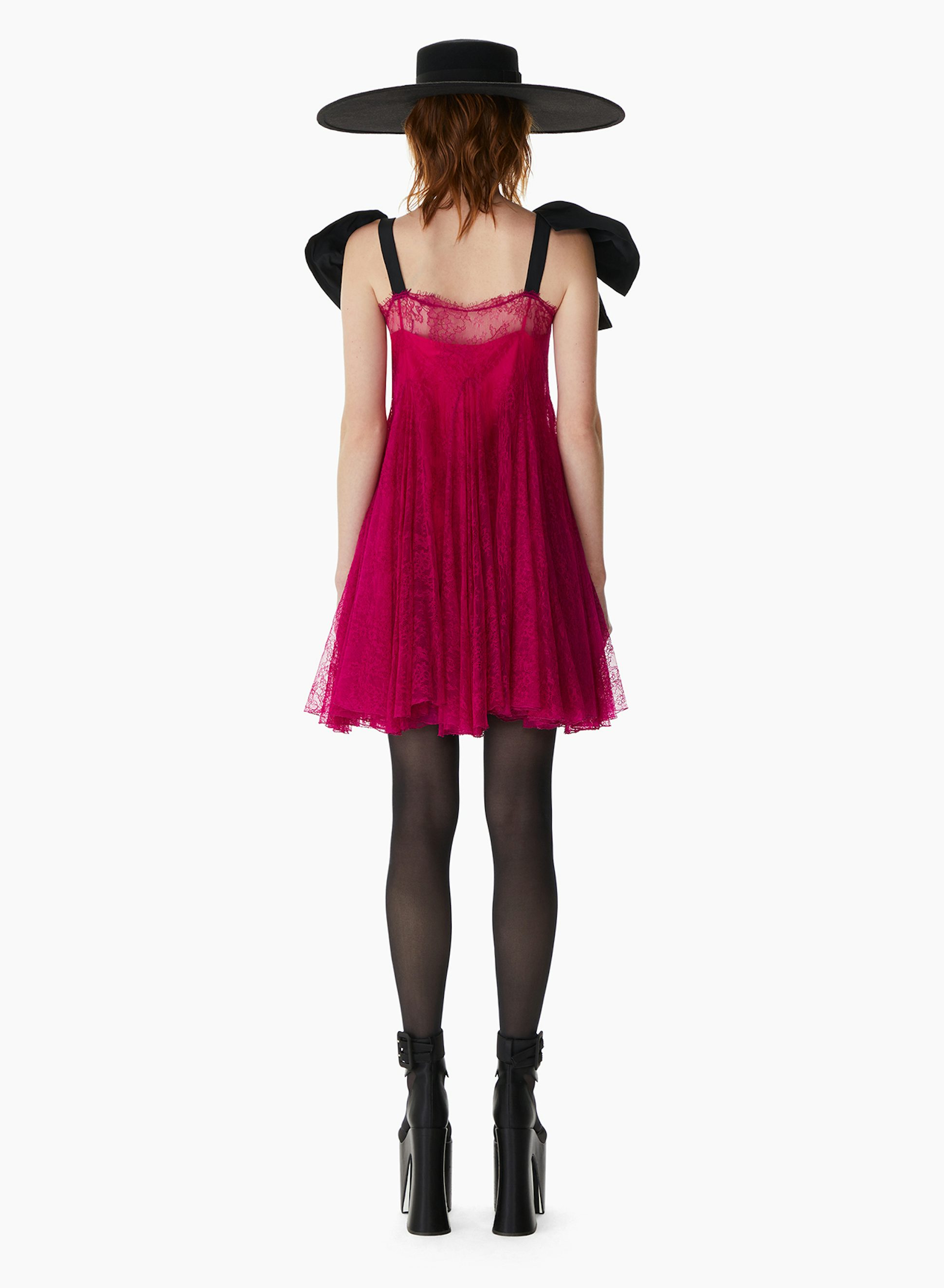 Robe Courte À Bretelles En Dentelle Fuchsia - Nina Ricci 