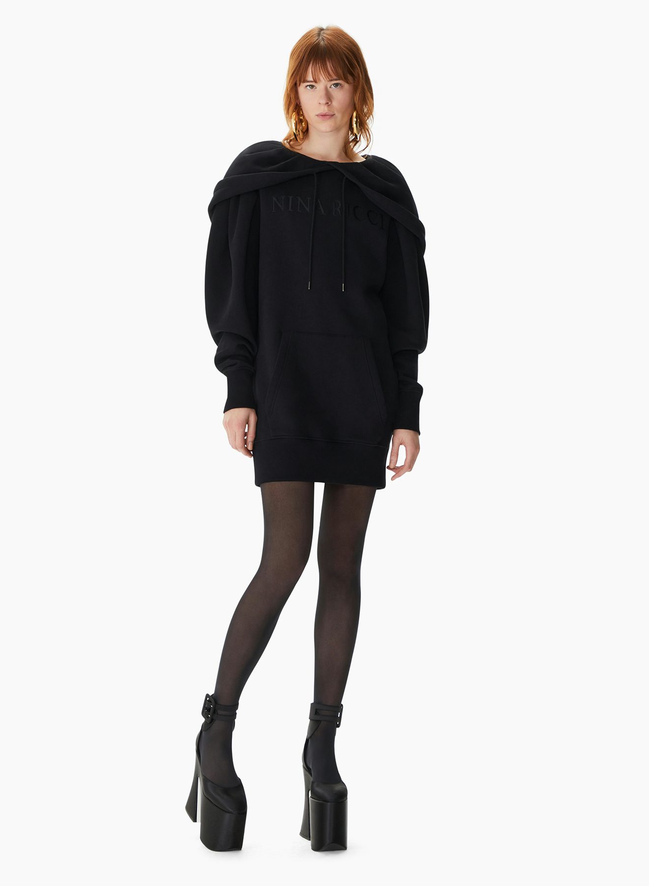 Logo Fleece Hoodie Dress Black - Nina Ricci