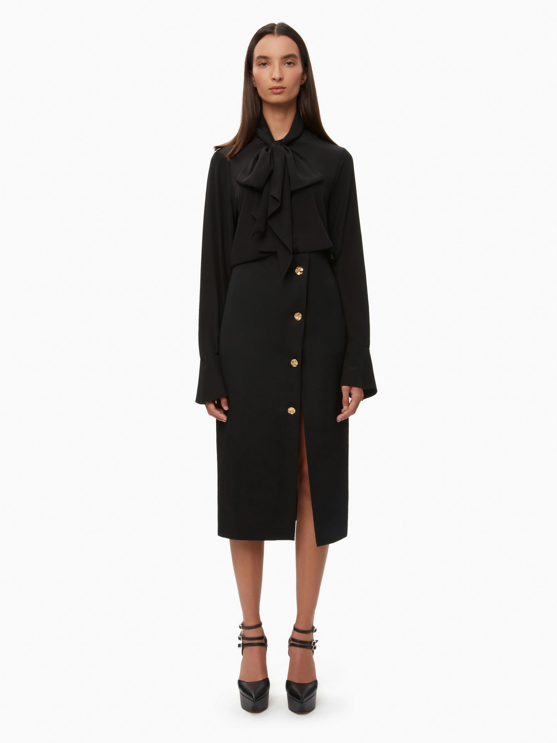 Tie-Neck Crepe de Chine Shirt black - Nina Ricci 
