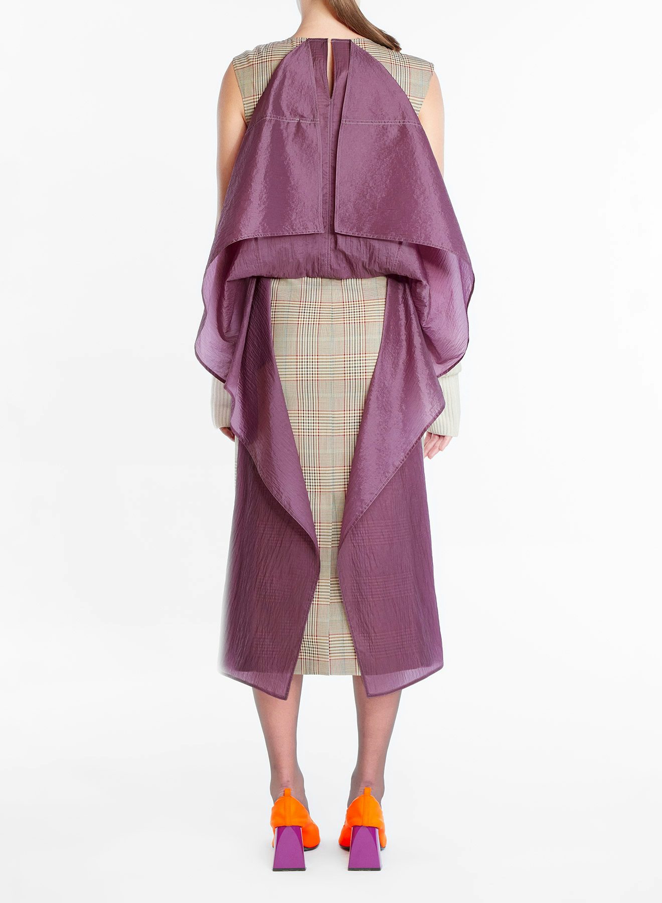 Check wool dress with technical fabric in the back khaki - Nina Ricci