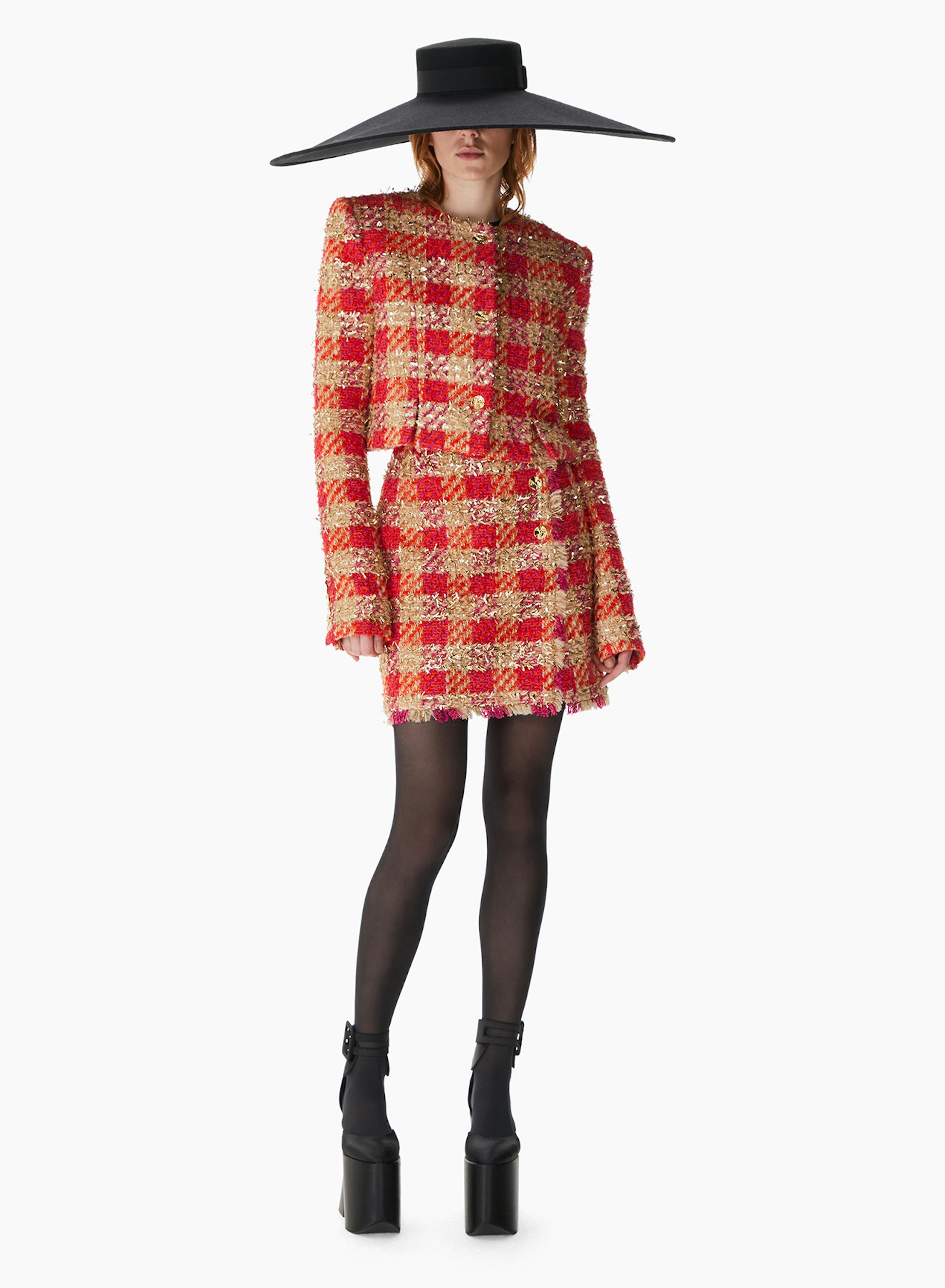 Tweed Mini A-line Skirt Orange Gold - Nina Ricci