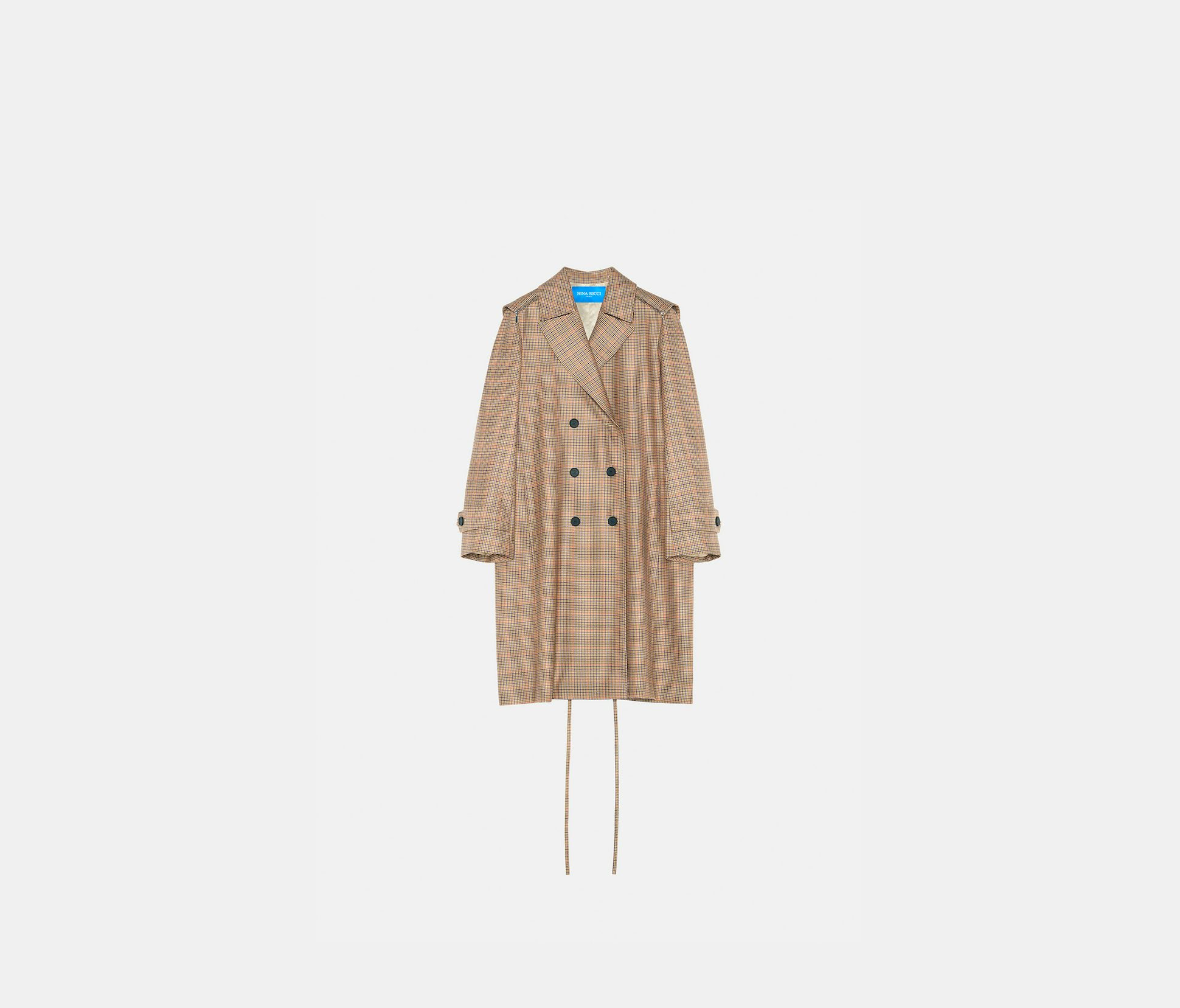 Check wool trench coat khaki purple - Nina Ricci