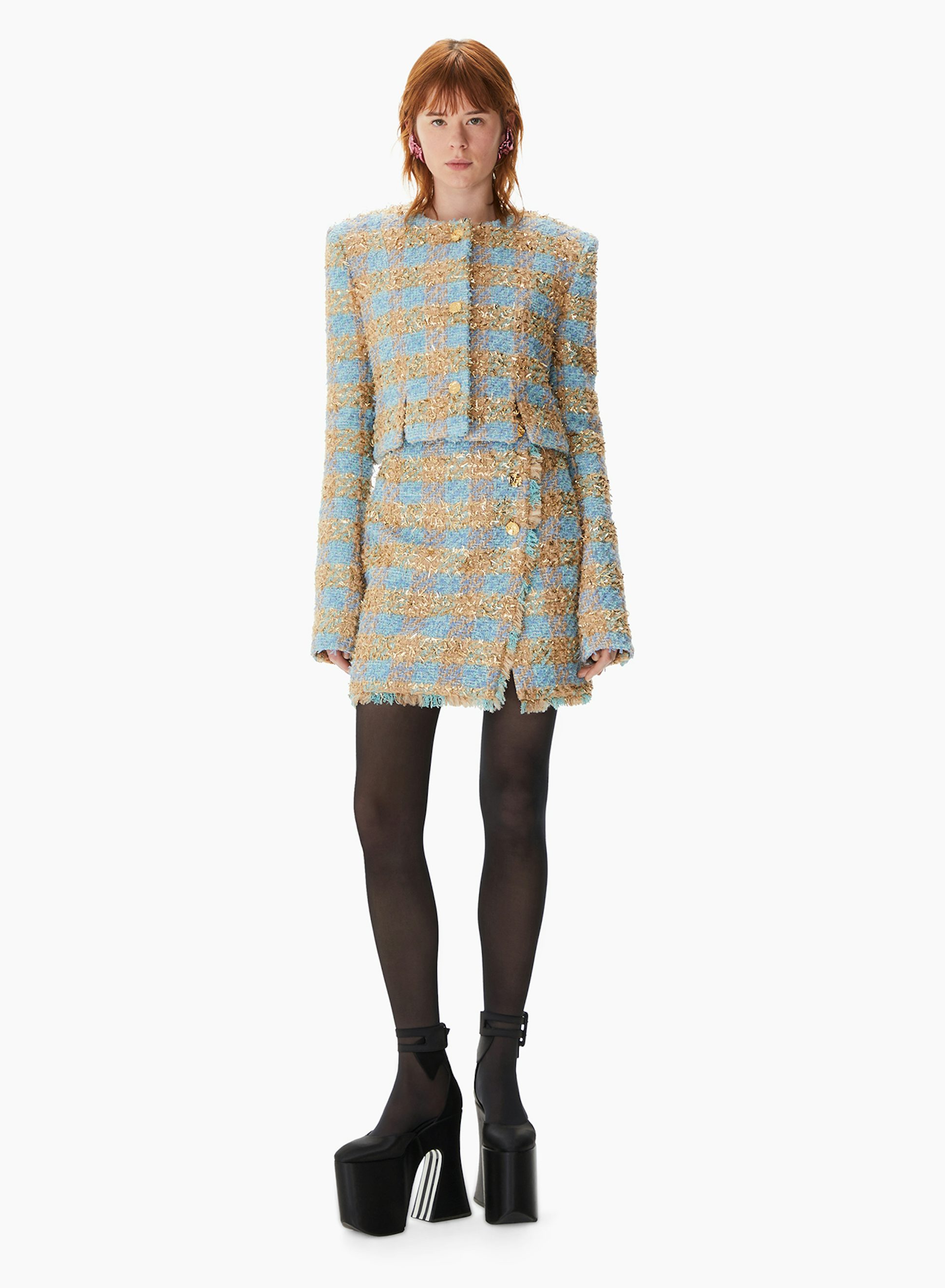 Tweed Mini A-line Skirt Blue Gold - Nina Ricci