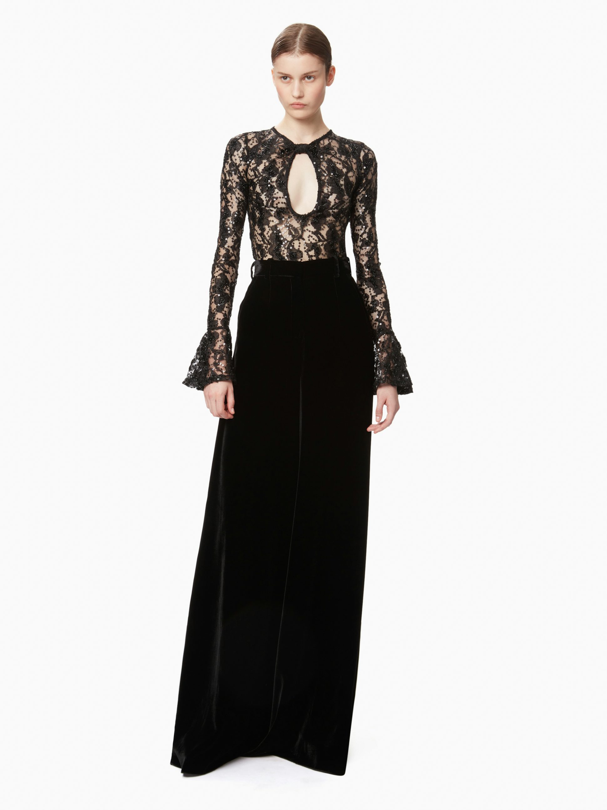 Sequin lace cut-out top in black - Nina Ricci