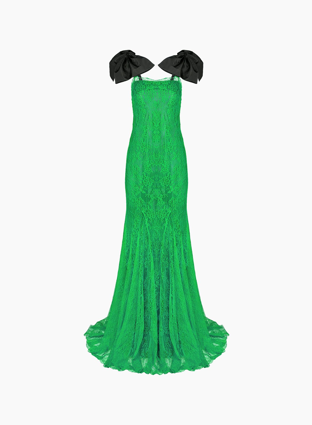 Long Lace Dress With Velvet Straps Green - Nina Ricci