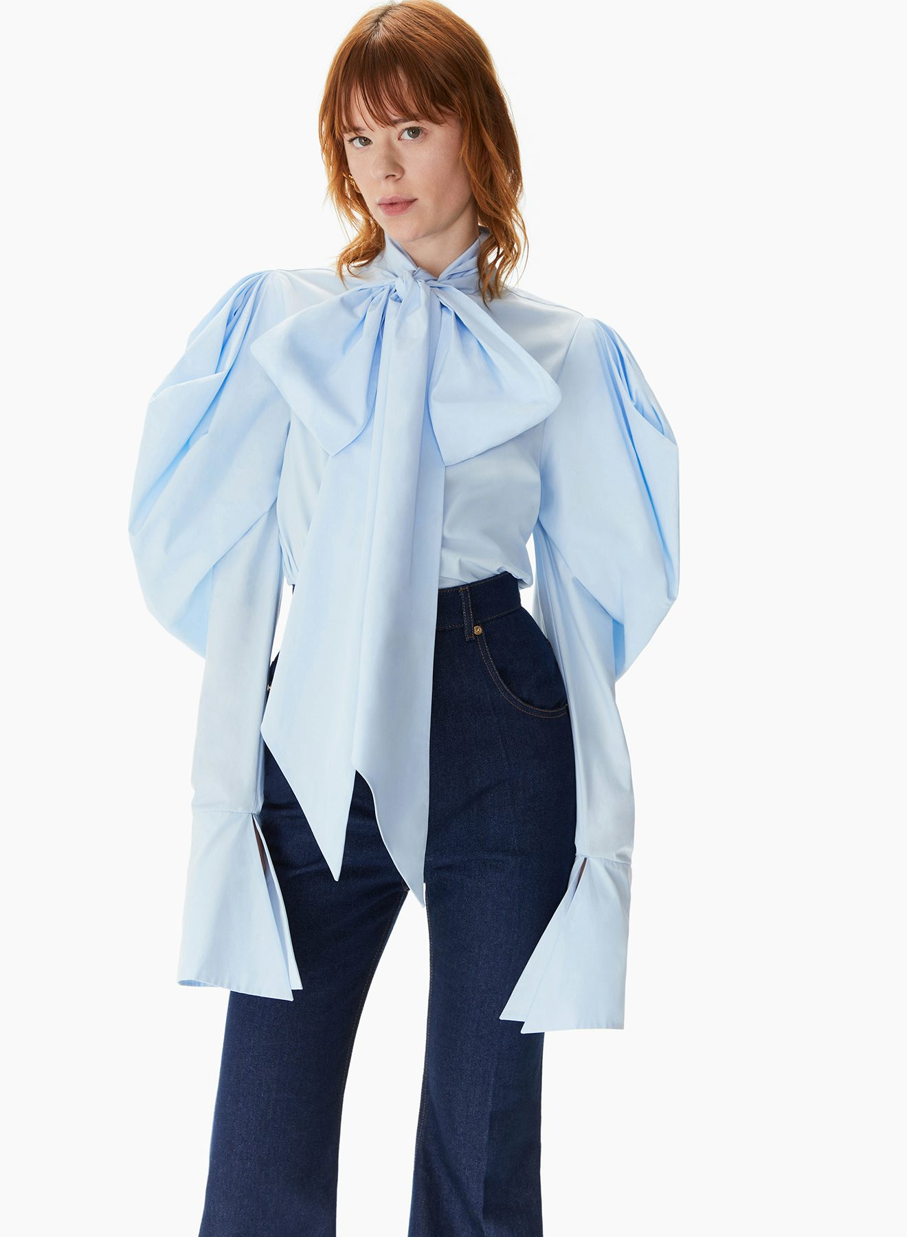 Camisa Lavallière De Popelina Azul Claro  - Nina Ricci