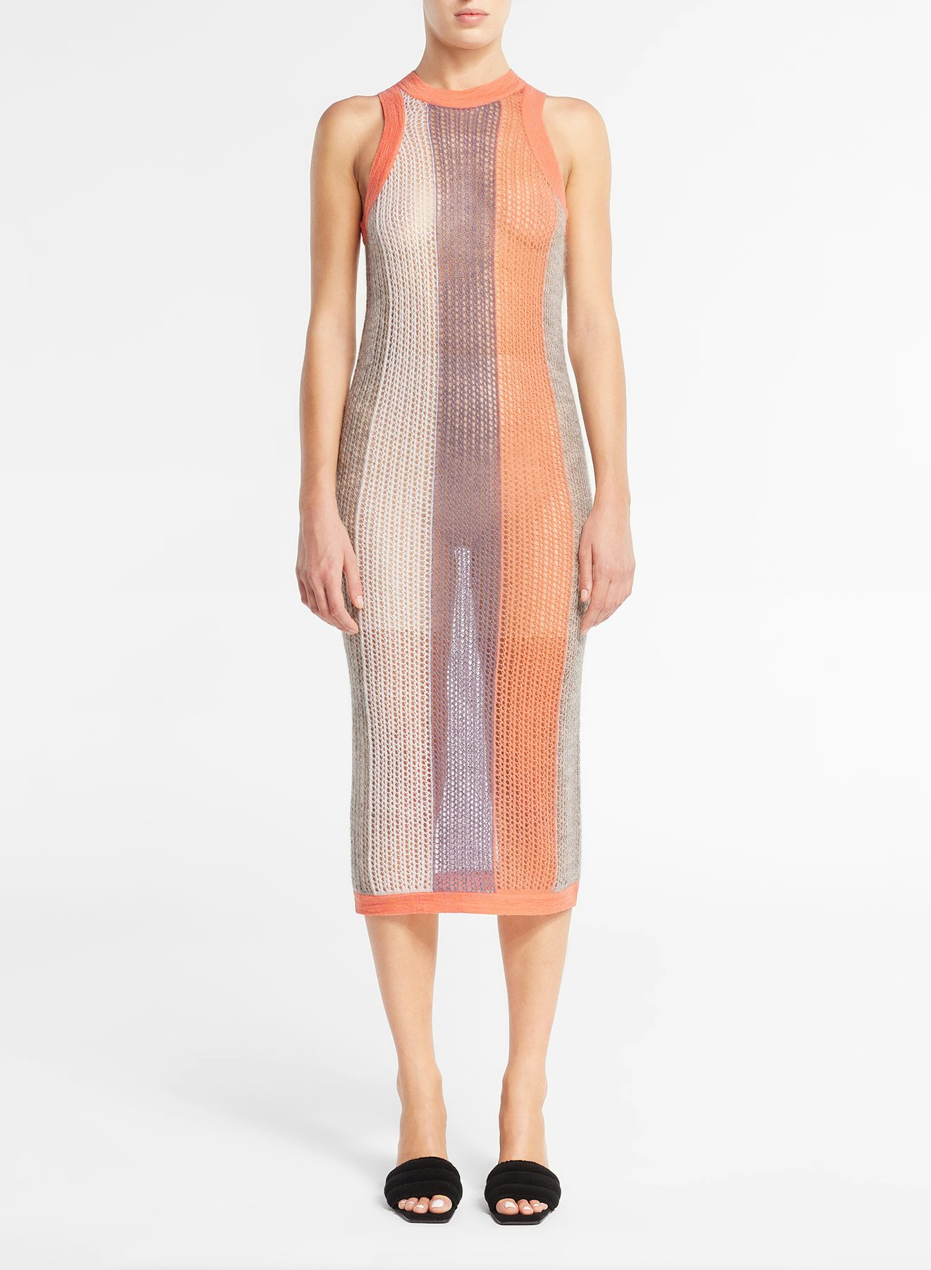 Peach, Grey and Lilac Mohair Fishnet Tank Top Dress