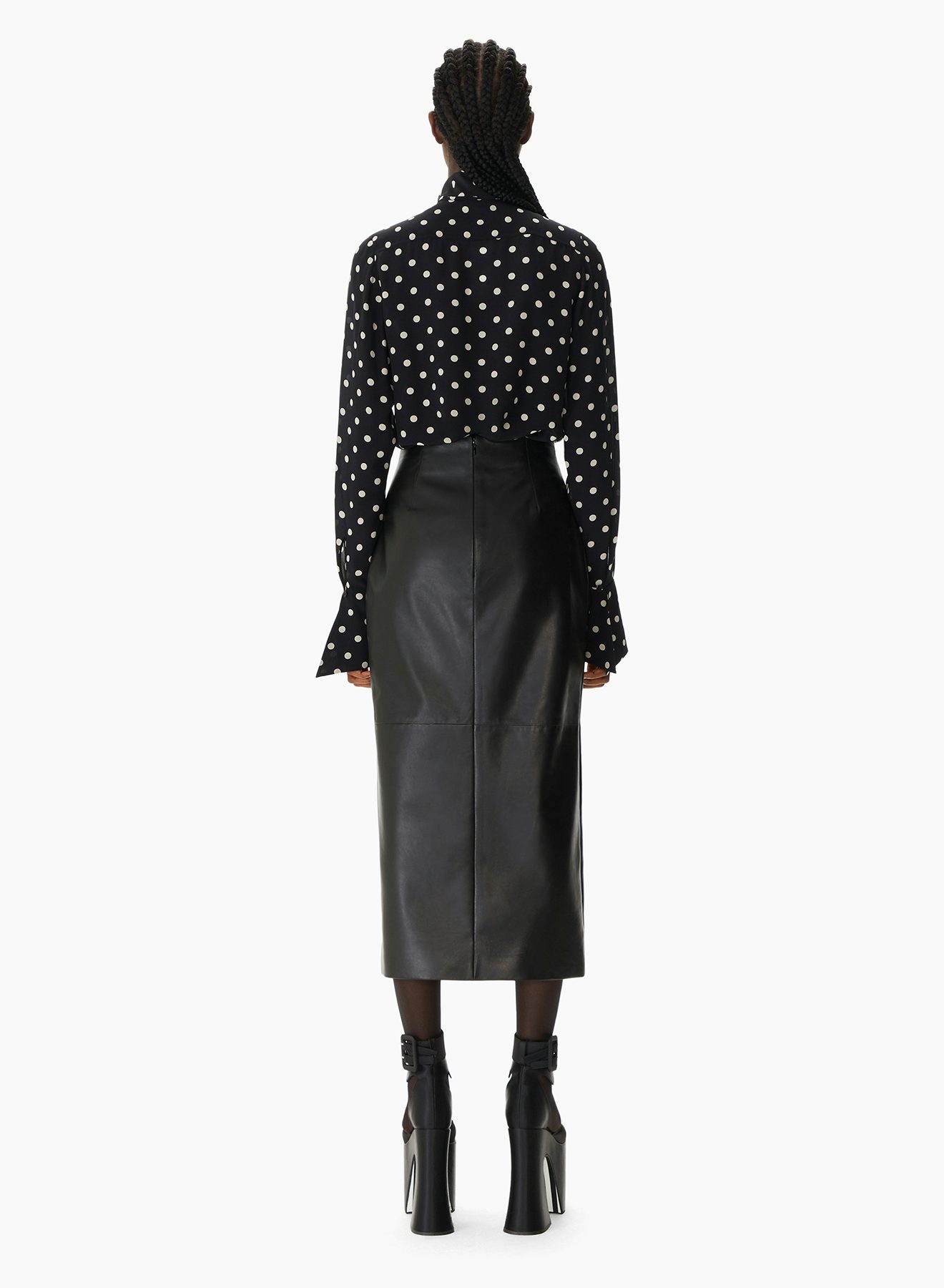 Crepe De Chine Polka-Dot Print Shirt With Bell Cuffs And Neck-Tie - Nina Ricci
