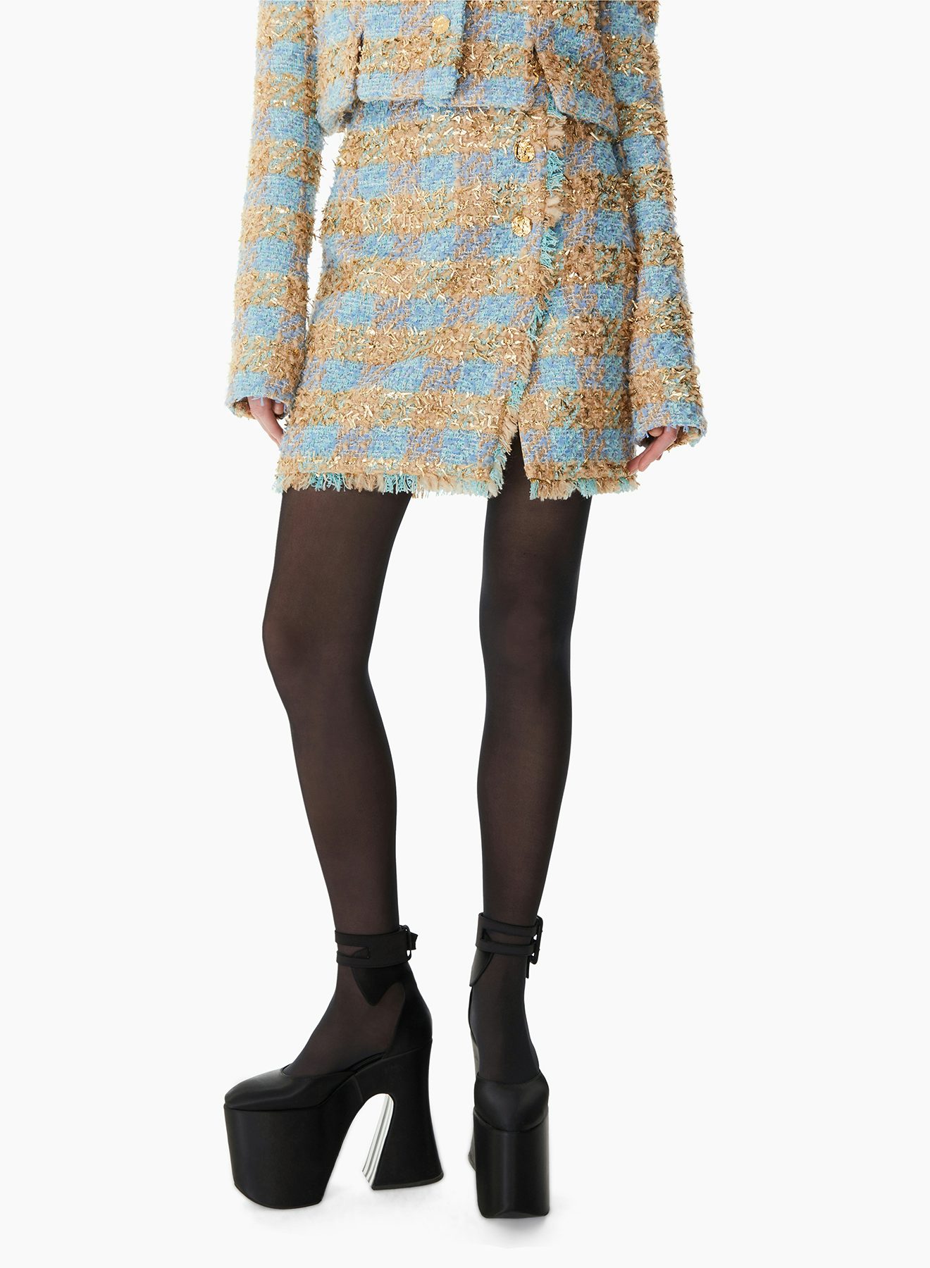 Tweed Mini A-line Skirt Blue Gold - Nina Ricci