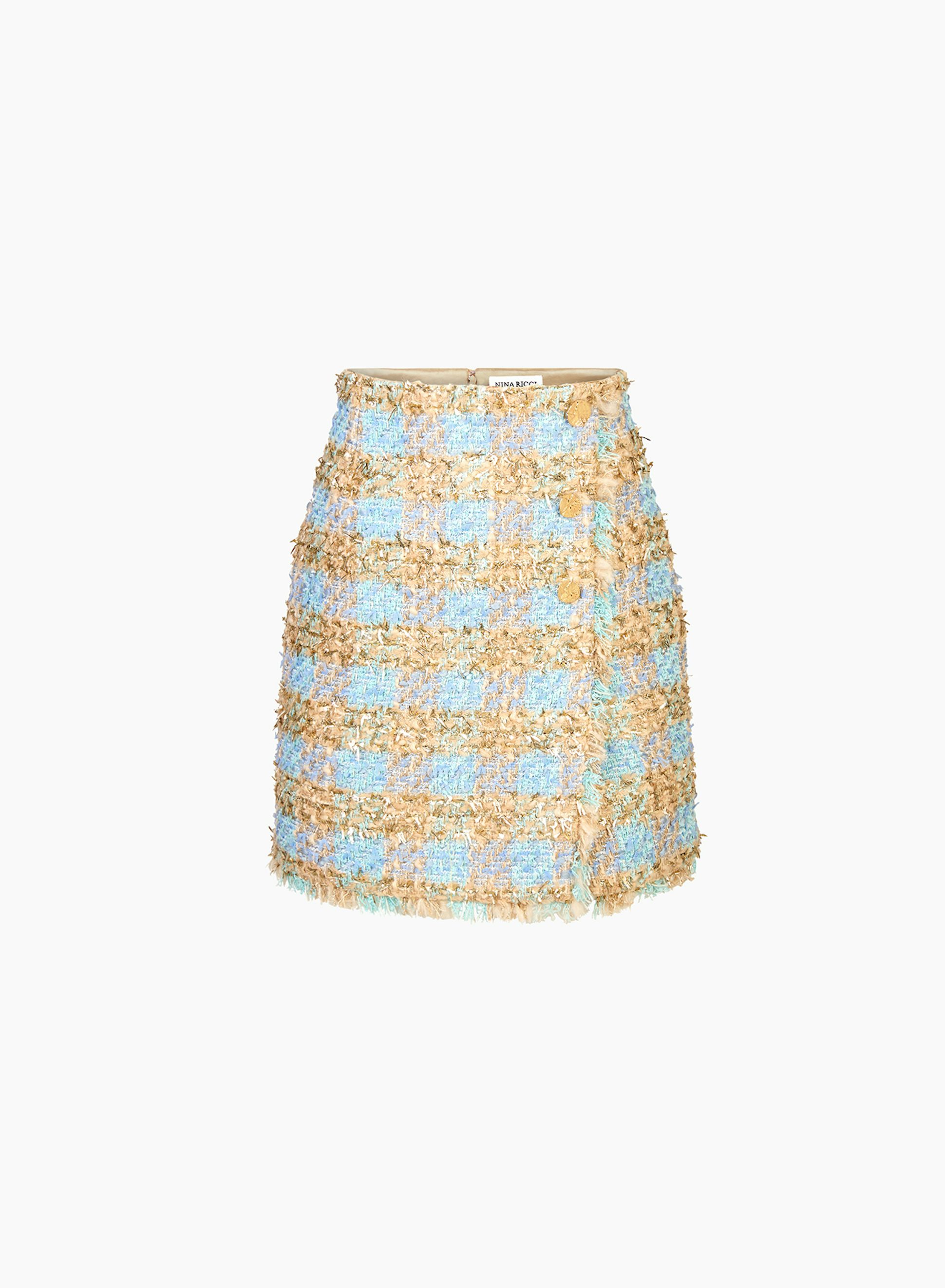 Tweed Mini A-line Skirt Blue Gold - Nina Ricci 