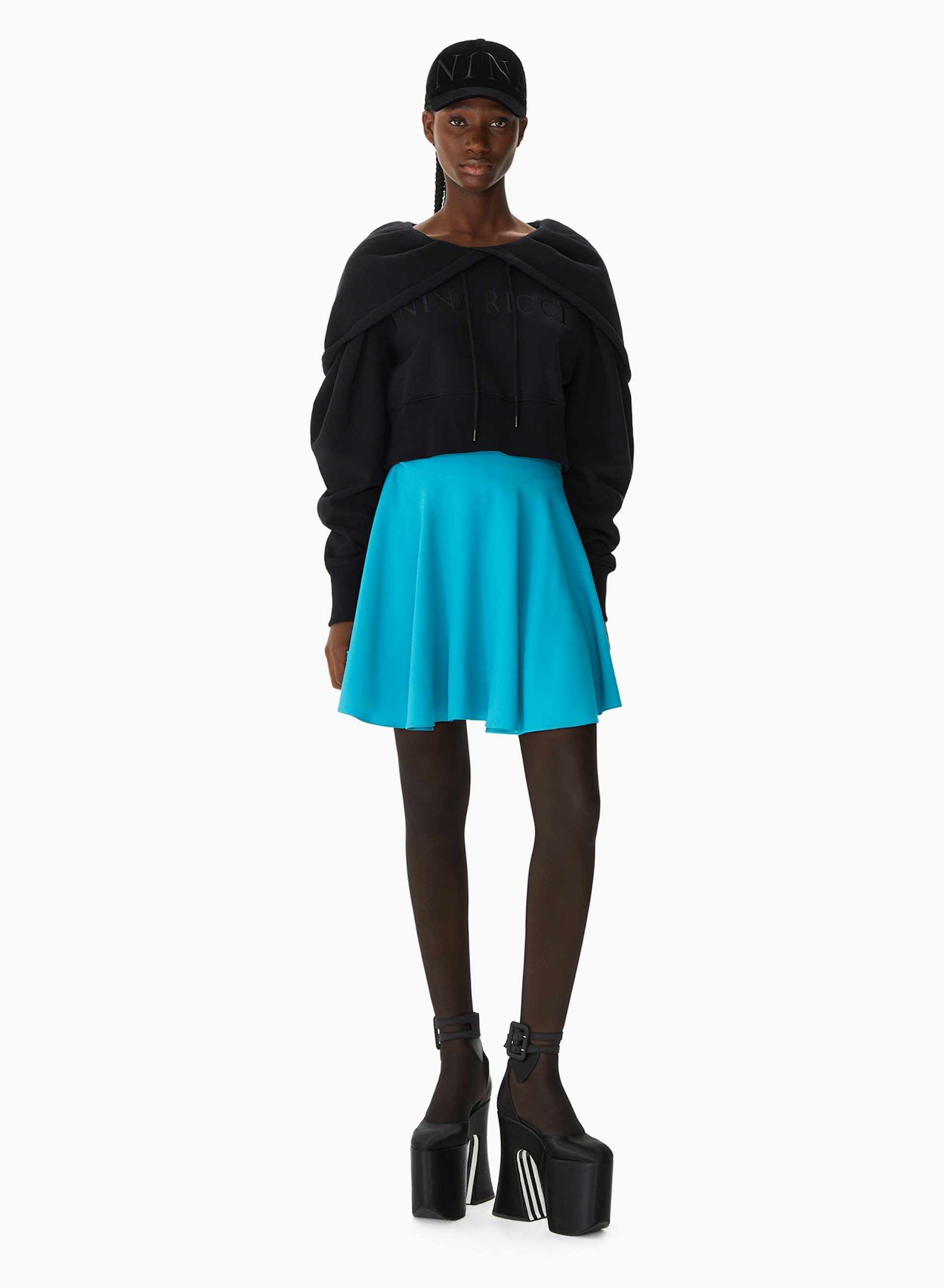 Cropped Pull-Over Fleece Hoodie Black - Nina Ricci