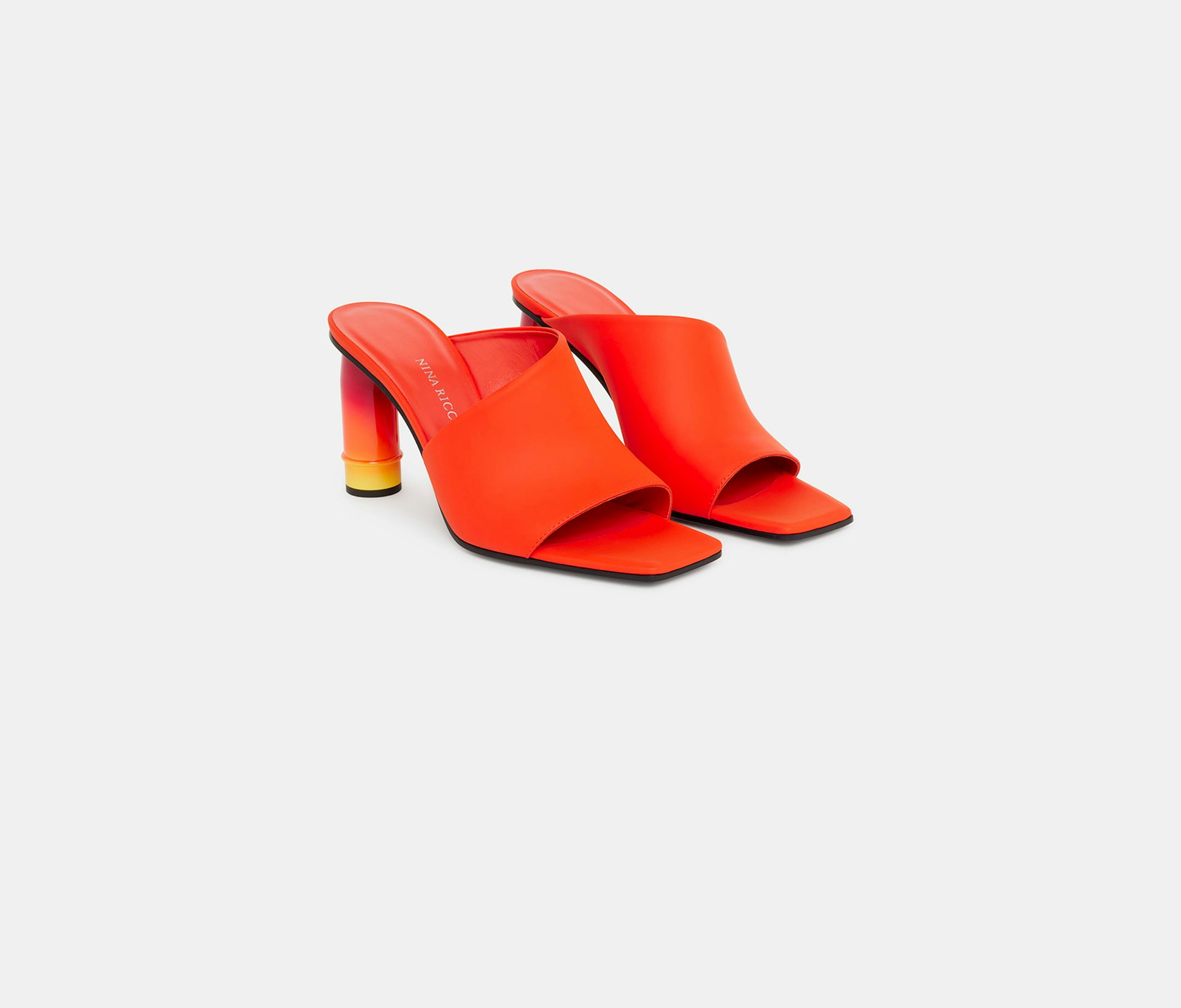 Mules de piel naranja con tacón de tubo de esnórquel con degradado «Sunset» - Nina Ricci
