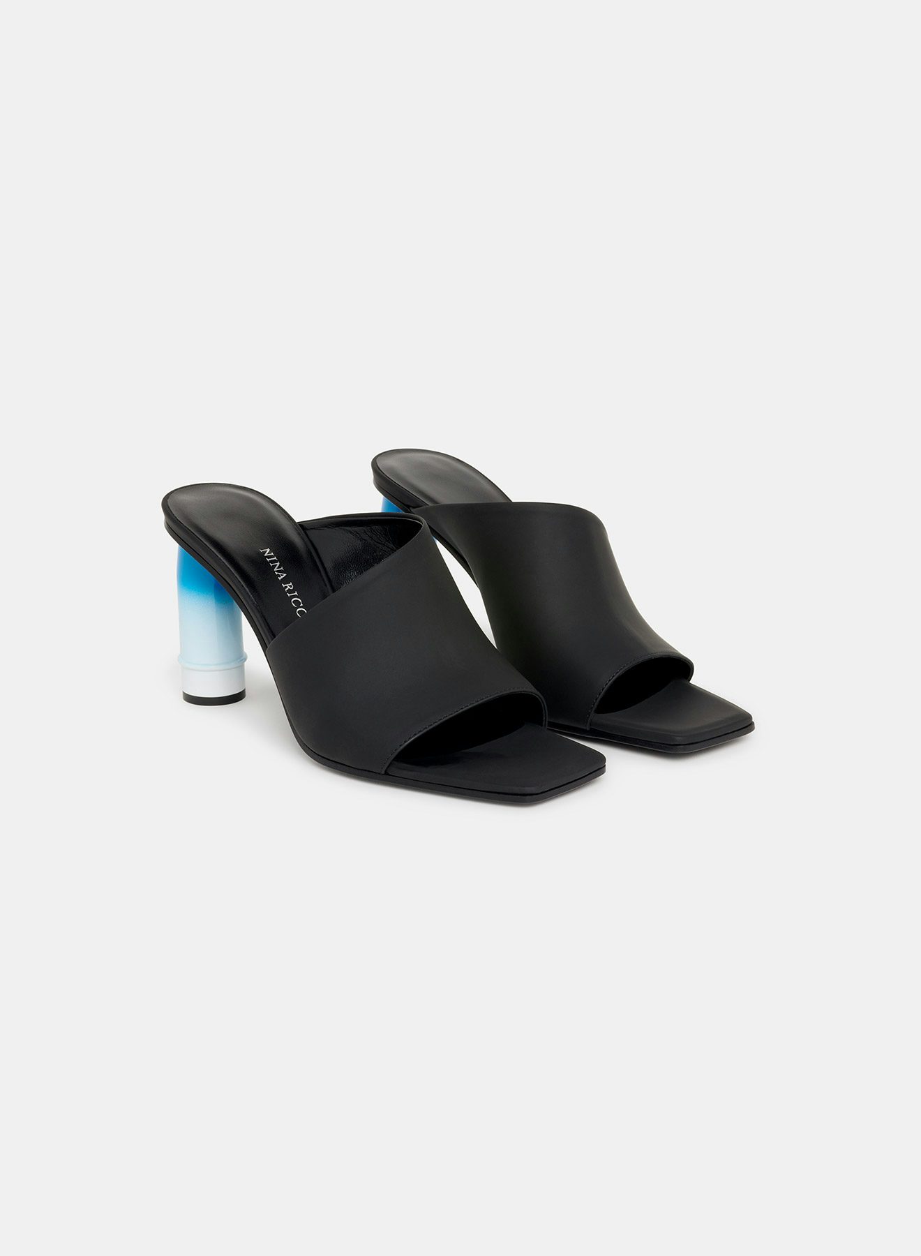 Black leather sandals with shaded "sunrise" snorkel heel - Nina Ricci