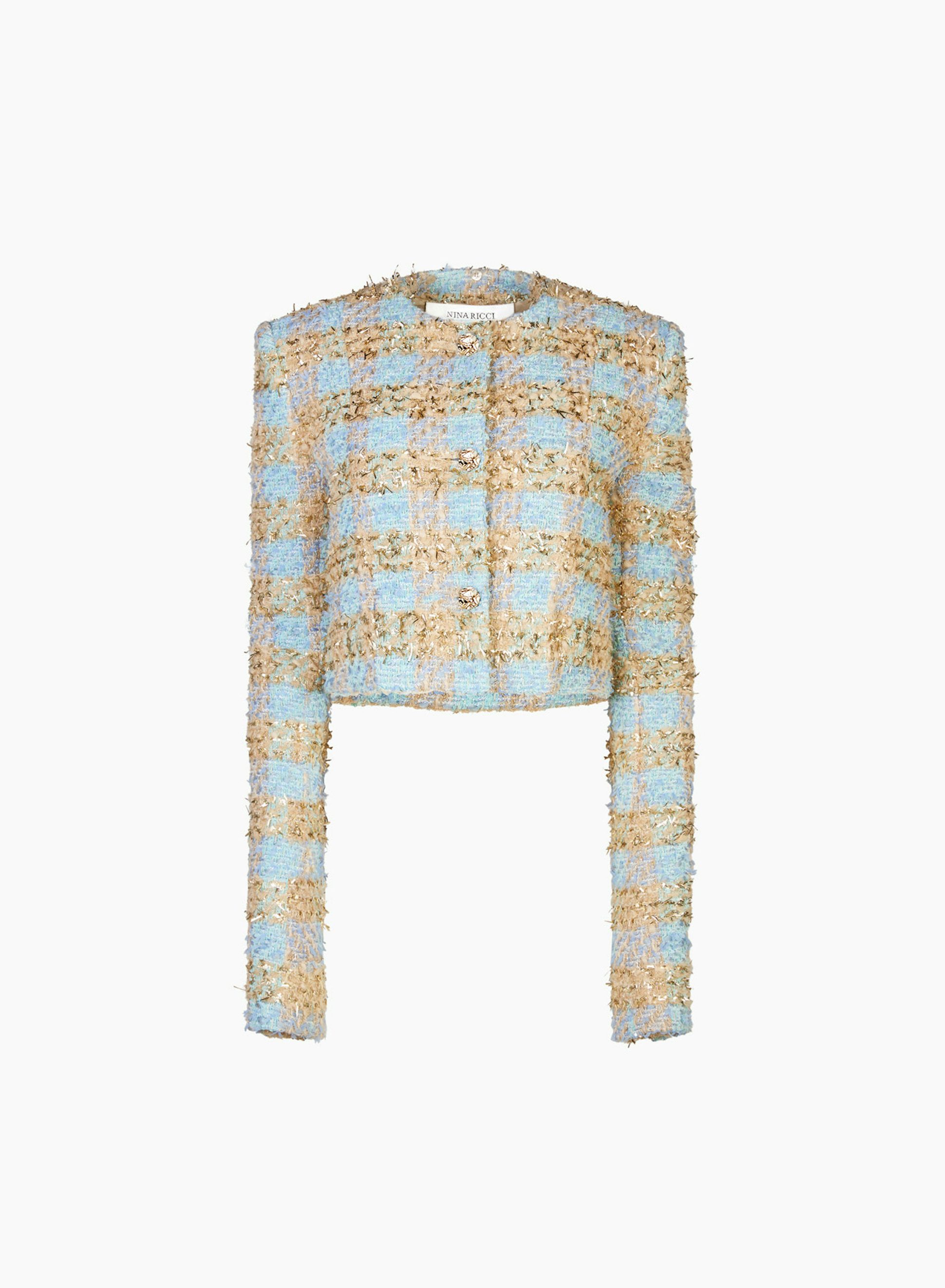 Tweed Round Collar Jacket Blue Gold - Nina Ricci