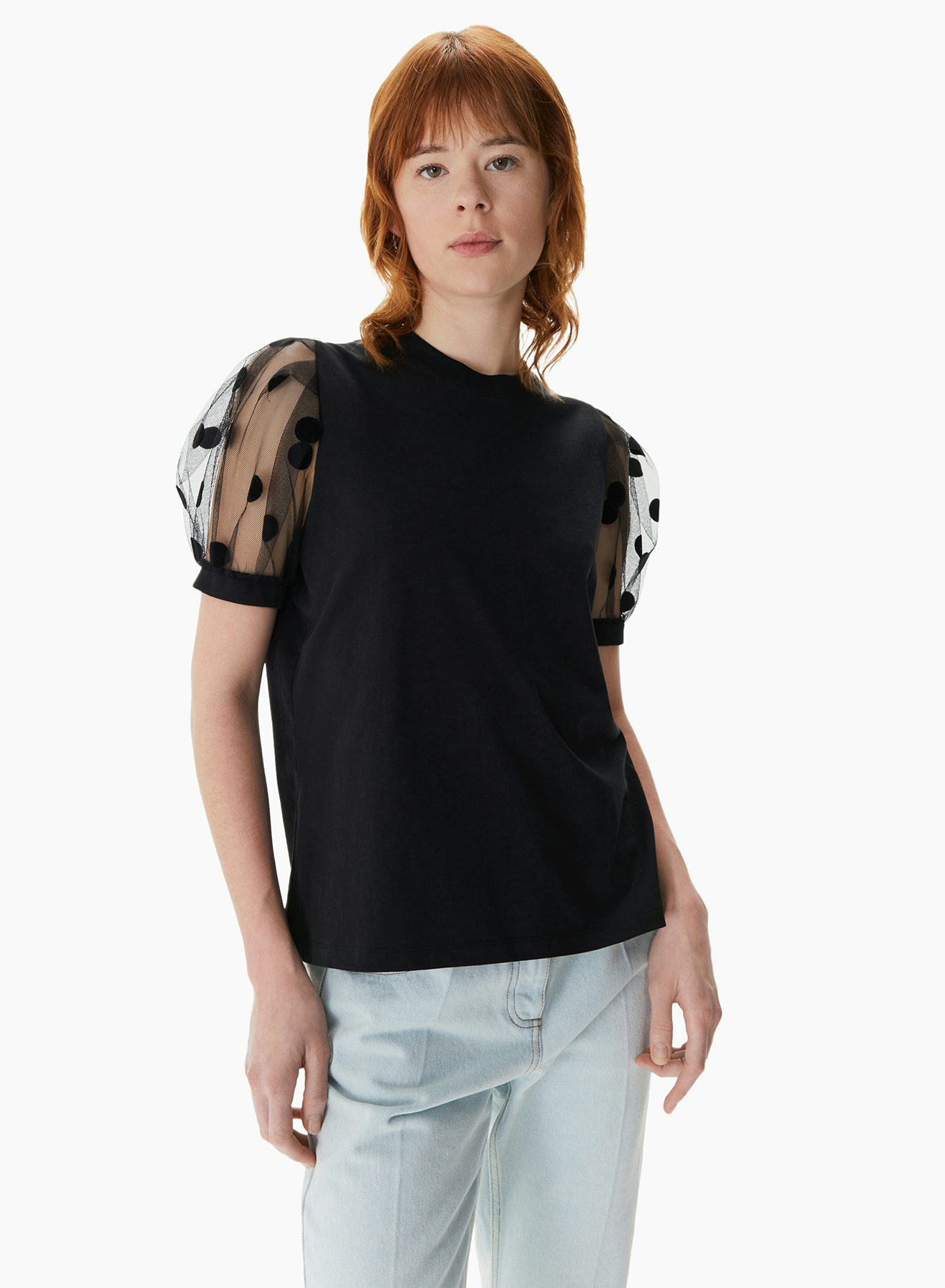 Camiseta con Mangas Abullonadas de Tul Negra - Nina Ricci
