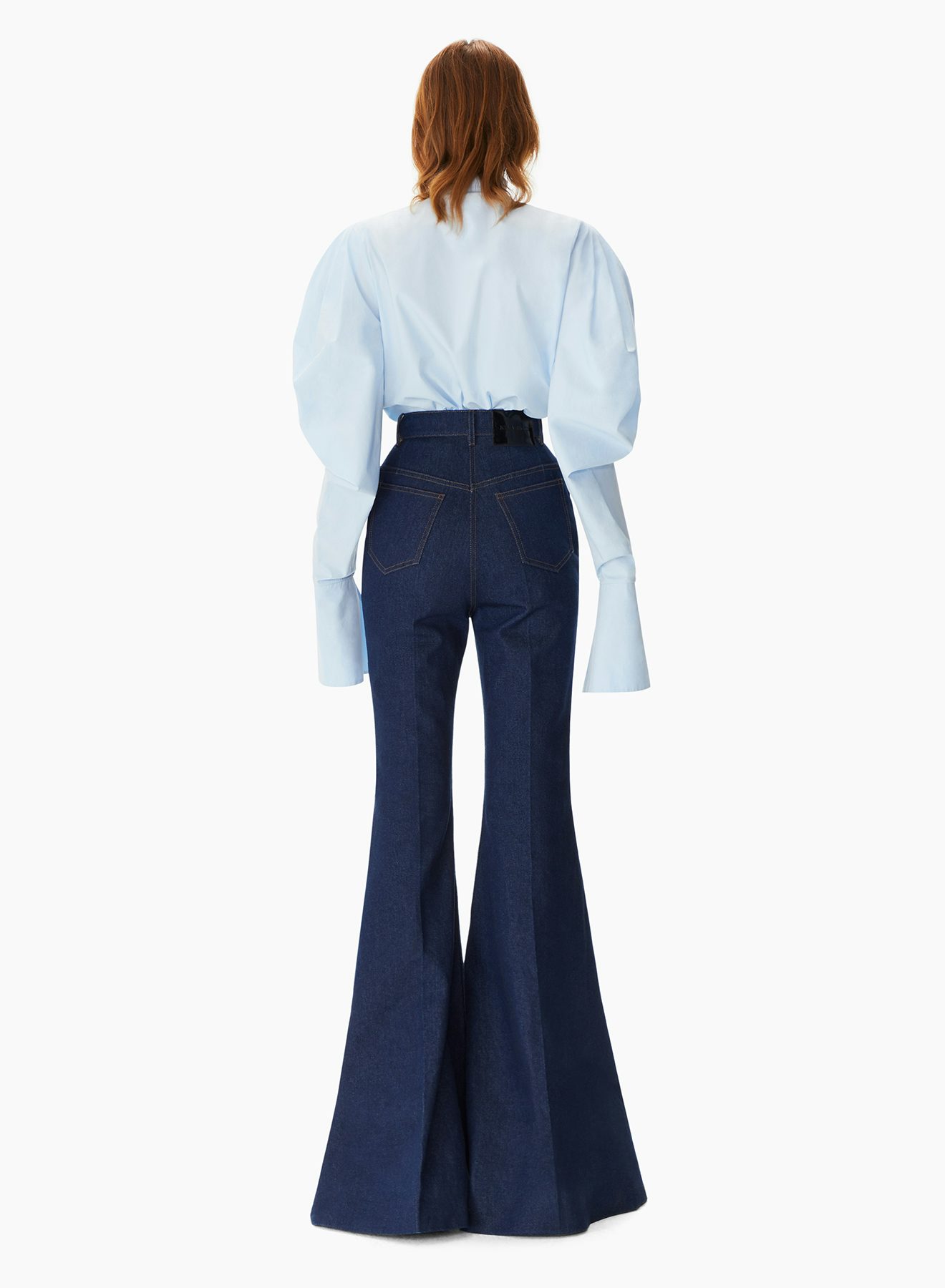 Poplin Shirt With Neck-Tie And Puff Gathered Sleeves Light Blue - Nina Ricci