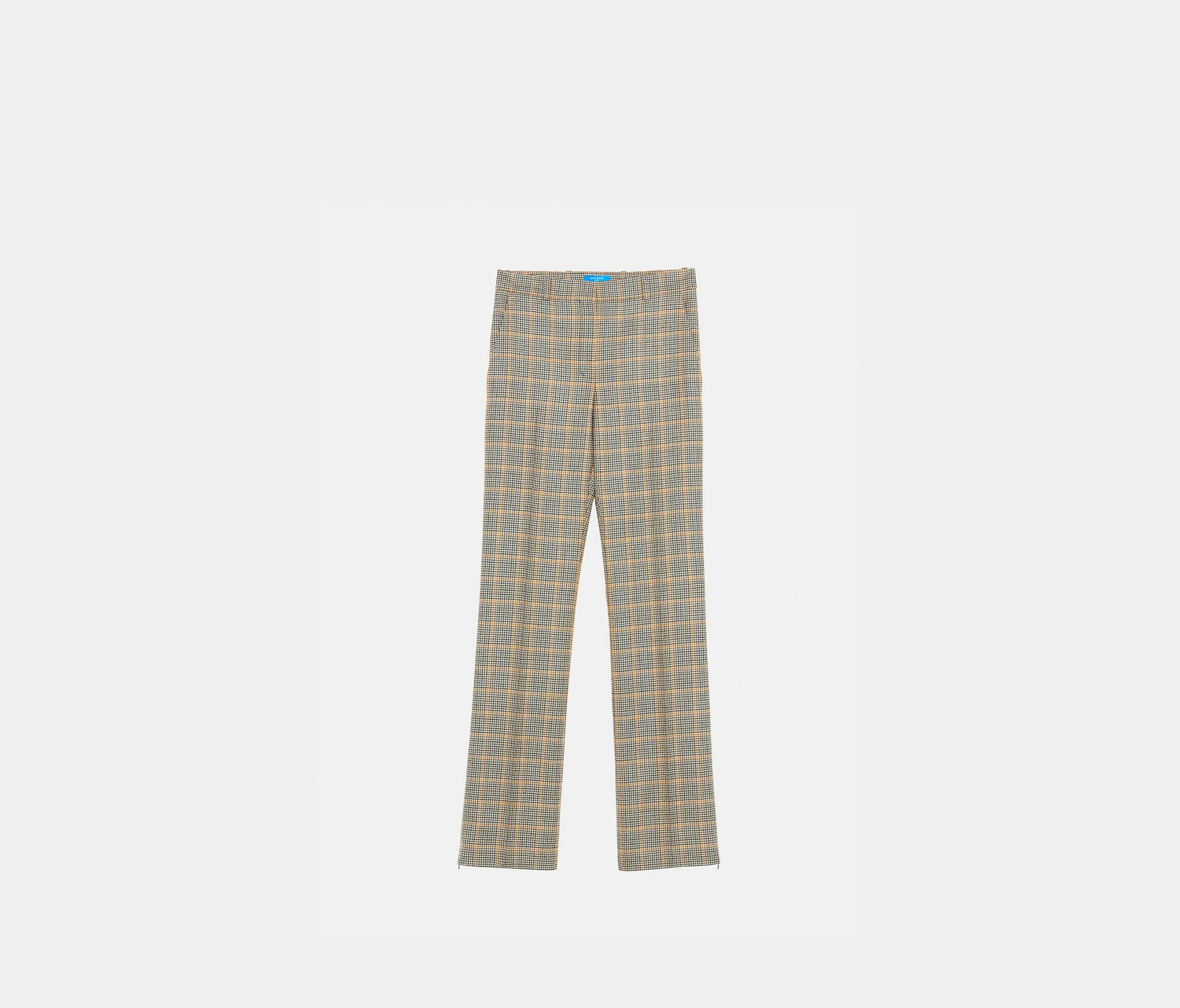 Pantalon droit en laine à carreaux marine et jaune - Nina Ricci