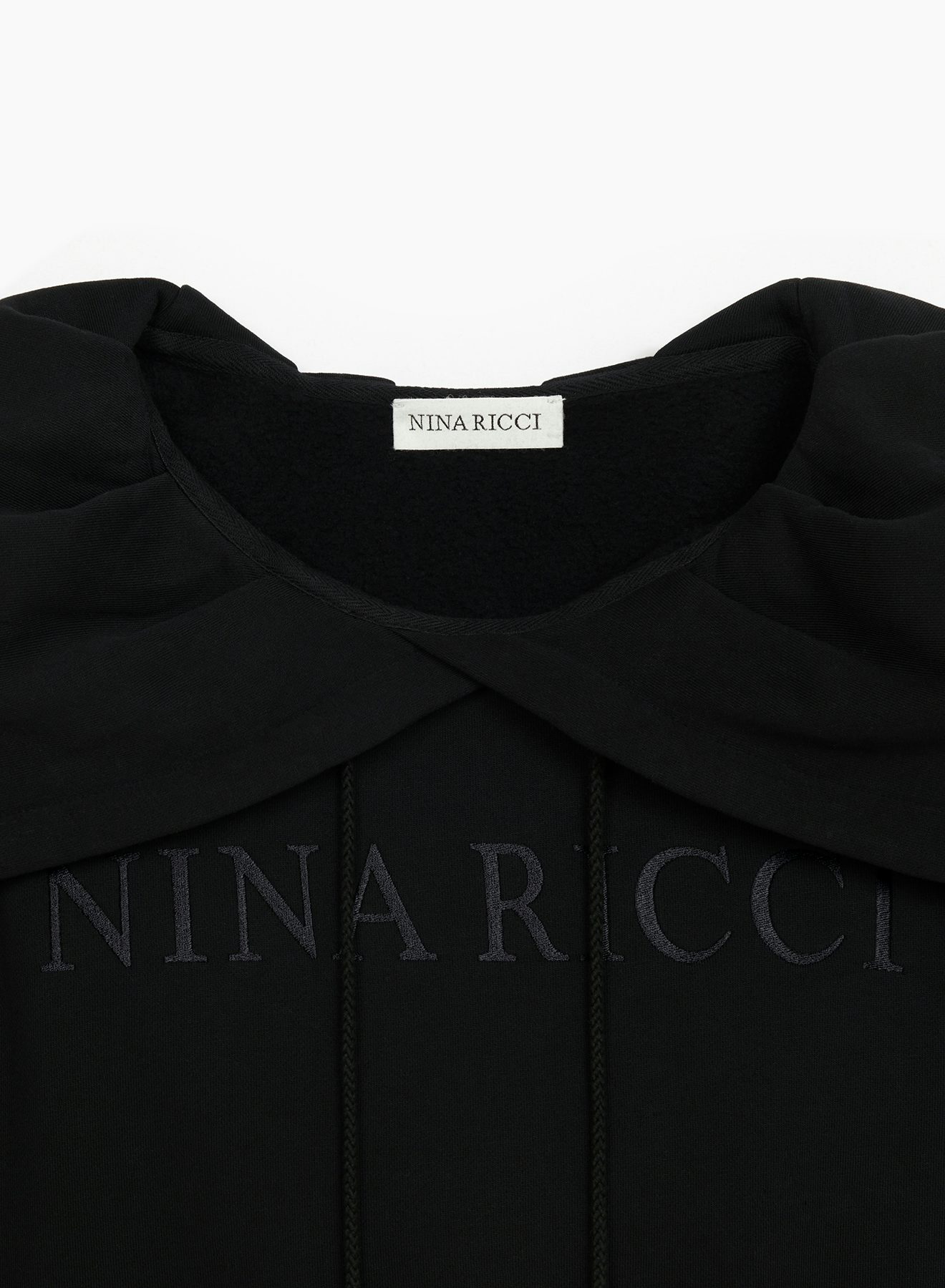 Cropped Pull-Over Fleece Hoodie Black - Nina Ricci