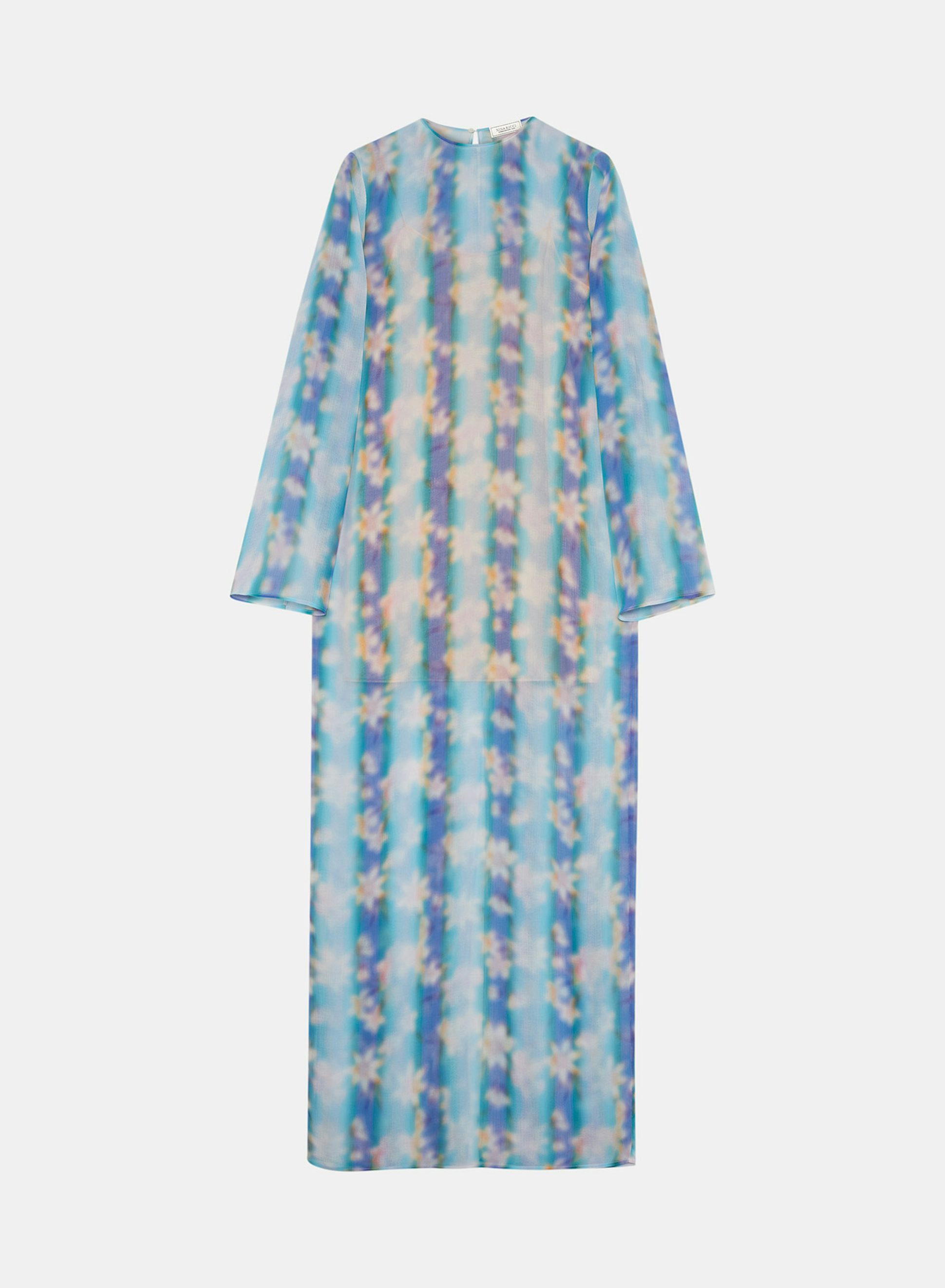 Robe Droite Manches Longues en Crépon Rayé Lilas - Nina Ricci