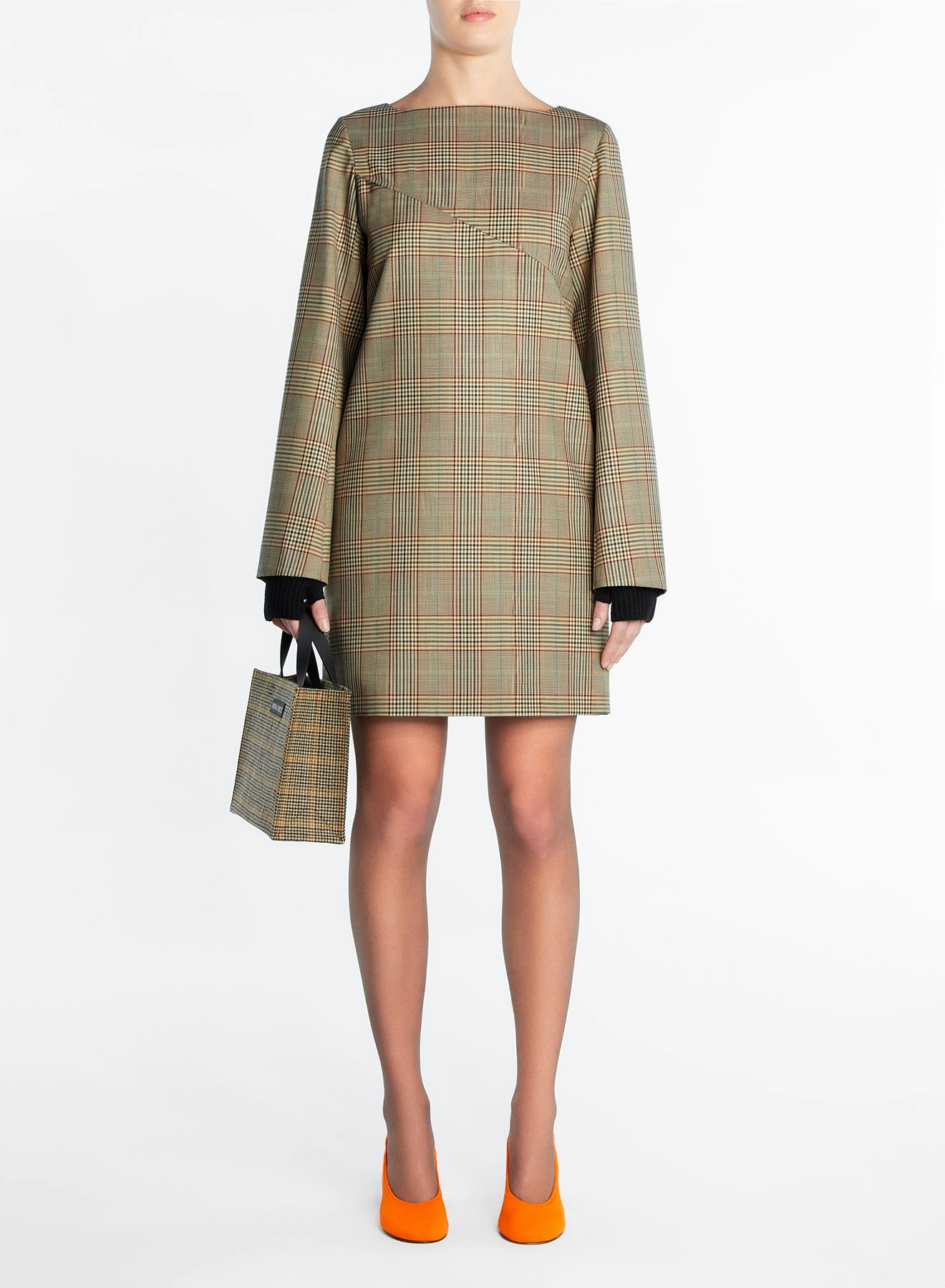 Check wool dress khaki red blue - Nina Ricci