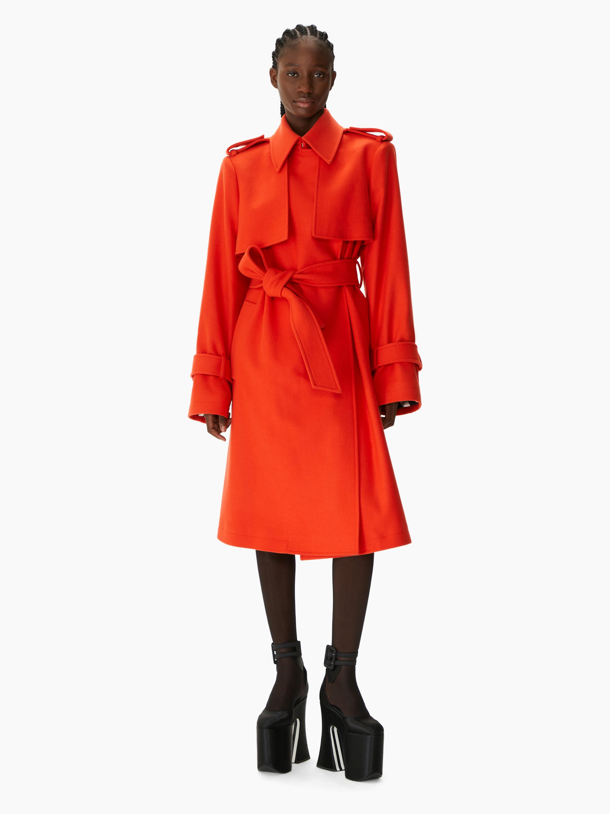 Mid-long belted wool blend coat orange - Nina Ricci