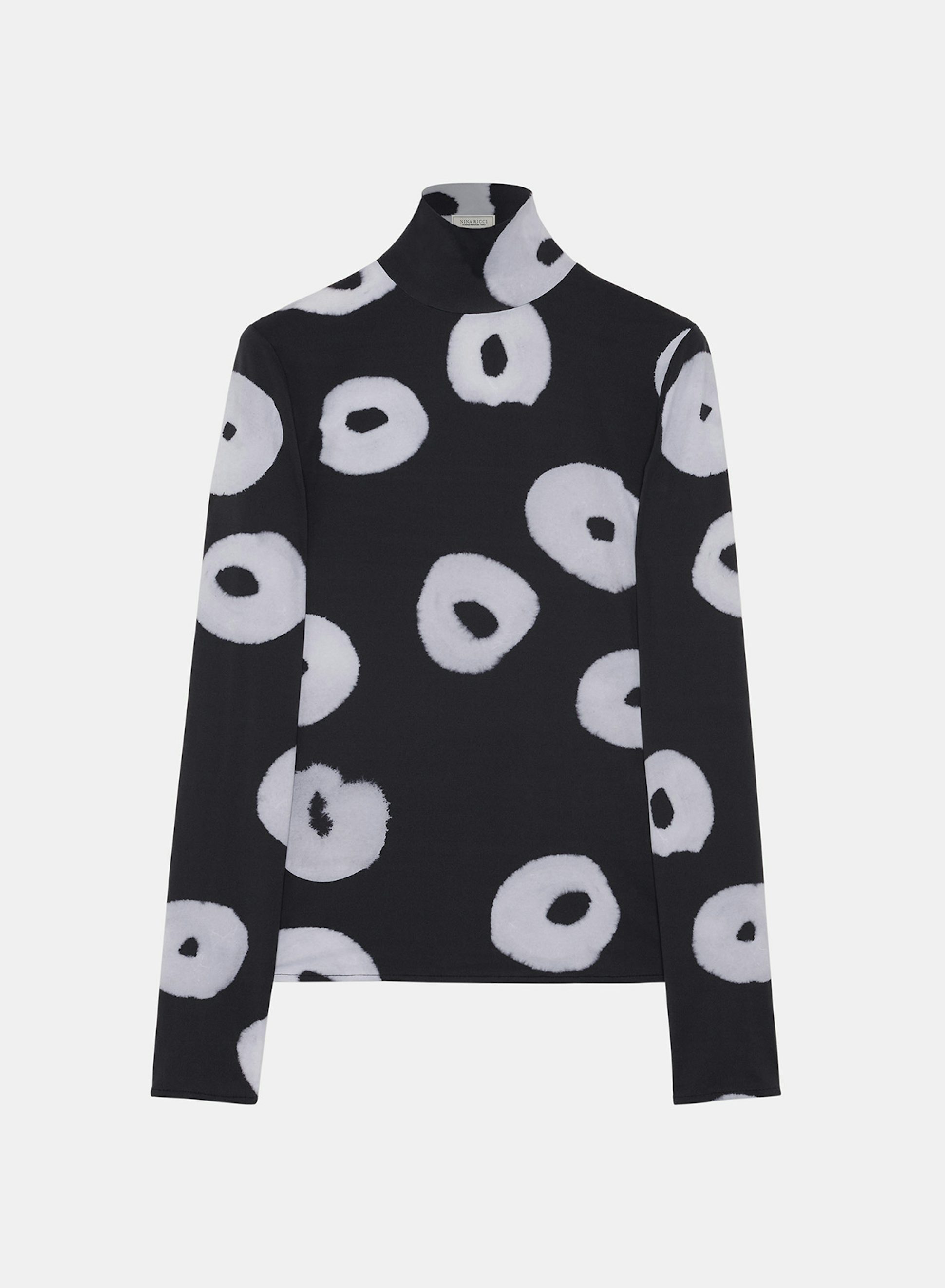 T-Shirt Manches Longues et Col Montant Seconde Peau Imprimé Noir et Blanc - Nina Ricci