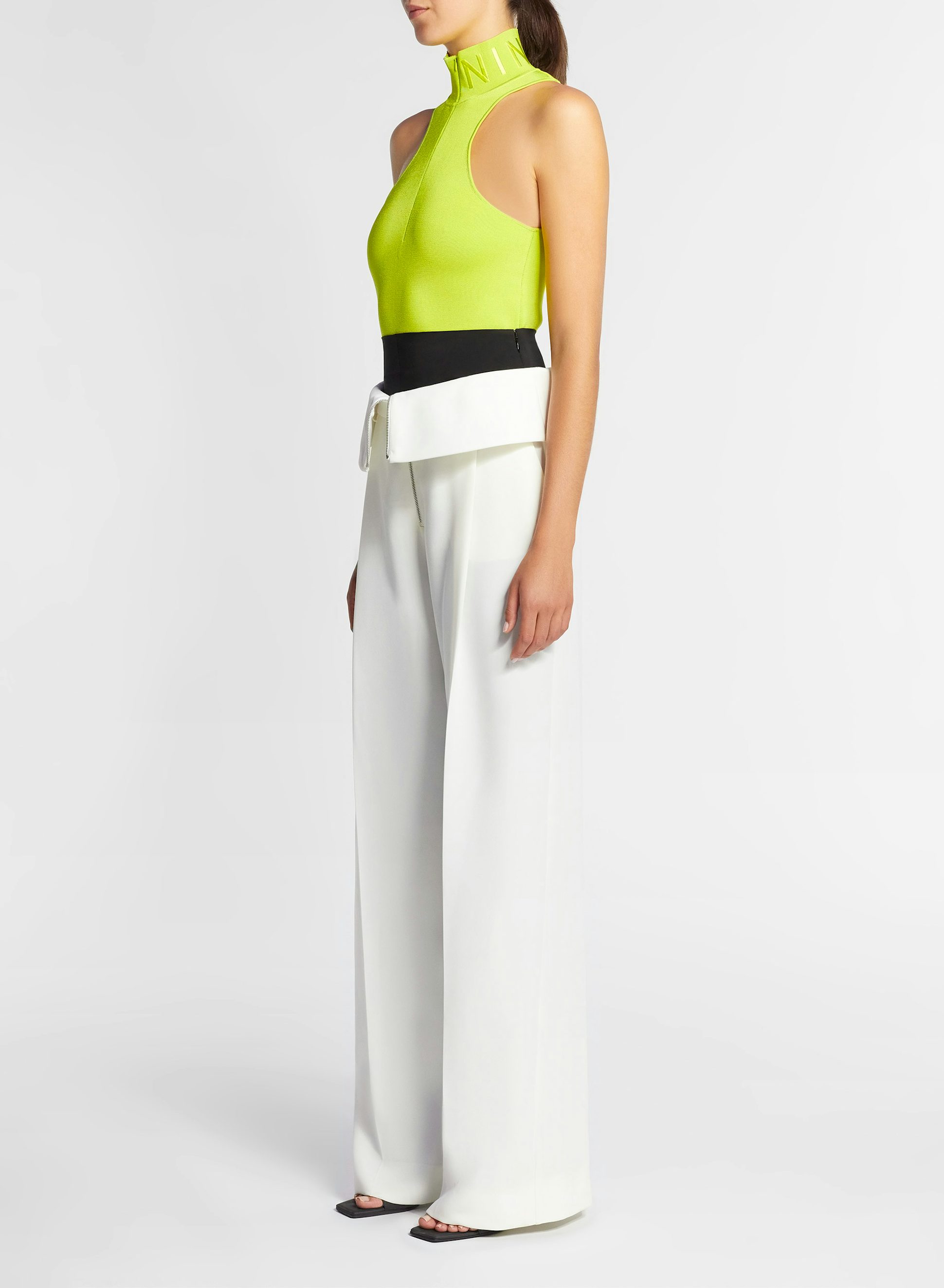 Pantalon Large avec Revers sur les Hanches en Gabardine Blanche - Nina Ricci