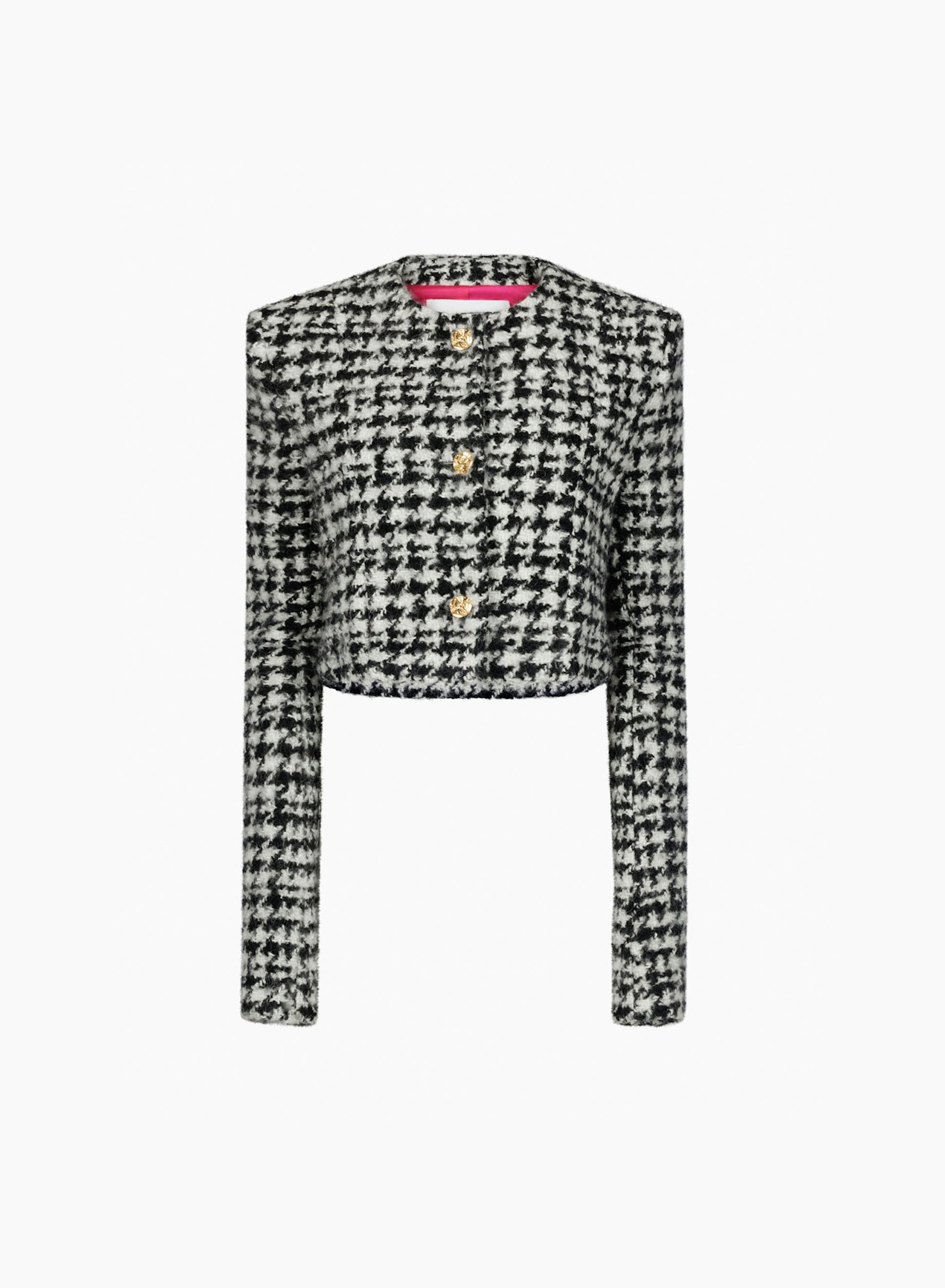 Houndstooth Round Collar Jacket Black & White - Nina Ricci